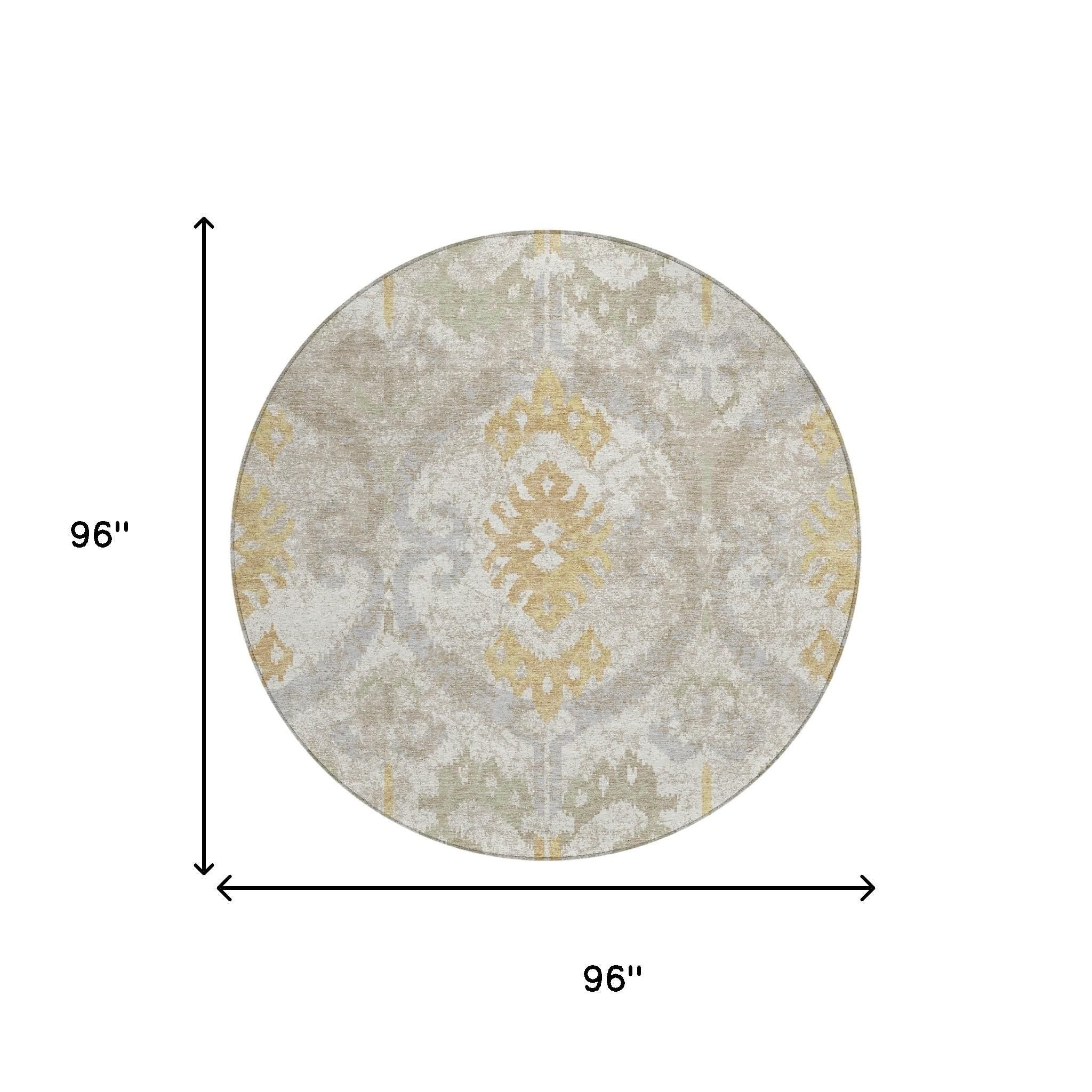 8' Ivory And Linen Round Ikat Washable Indoor Outdoor Area Rug Homeroots Outdoor