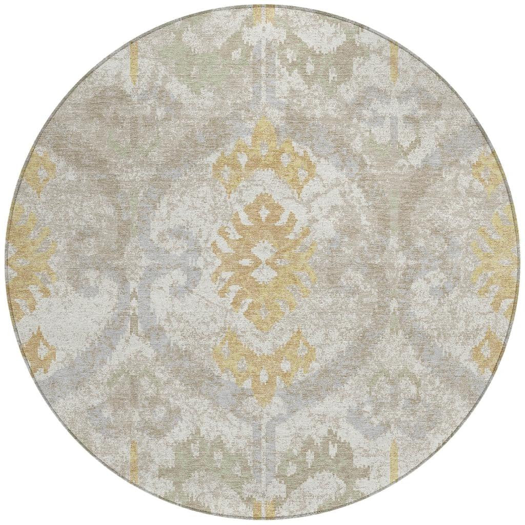 8' Ivory And Linen Round Ikat Washable Indoor Outdoor Area Rug Homeroots Outdoor