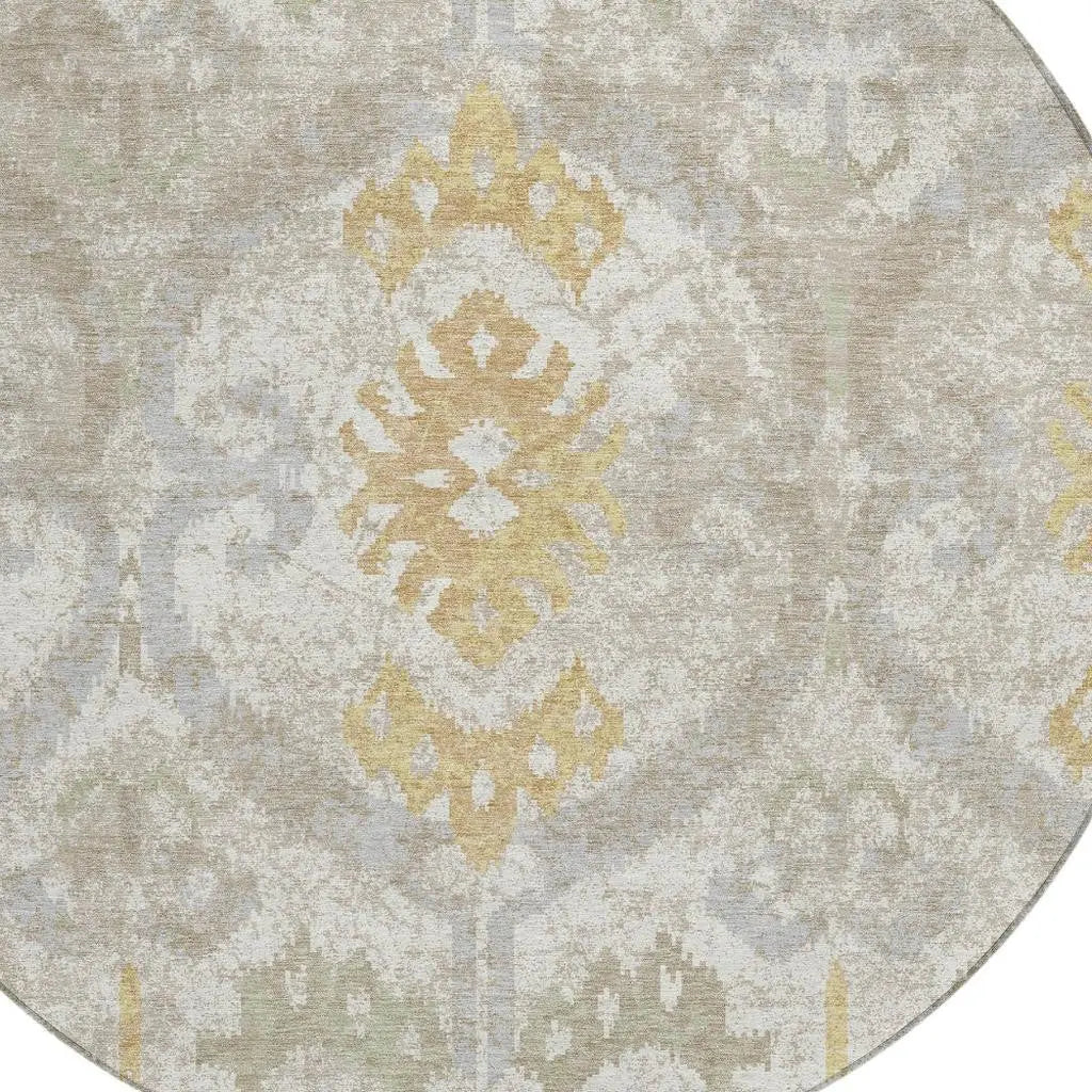 8' Ivory And Linen Round Ikat Washable Indoor Outdoor Area Rug Homeroots Outdoor