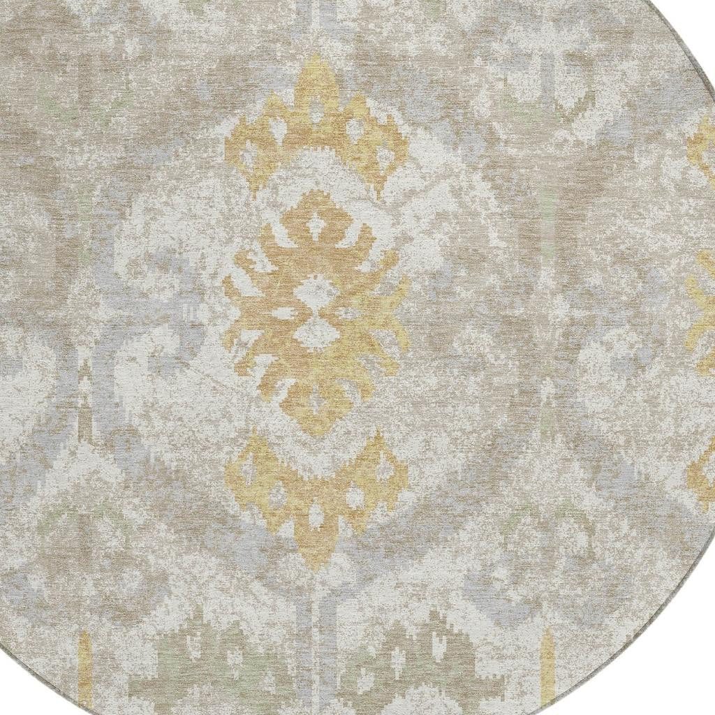 8' Ivory And Linen Round Ikat Washable Indoor Outdoor Area Rug Homeroots Outdoor