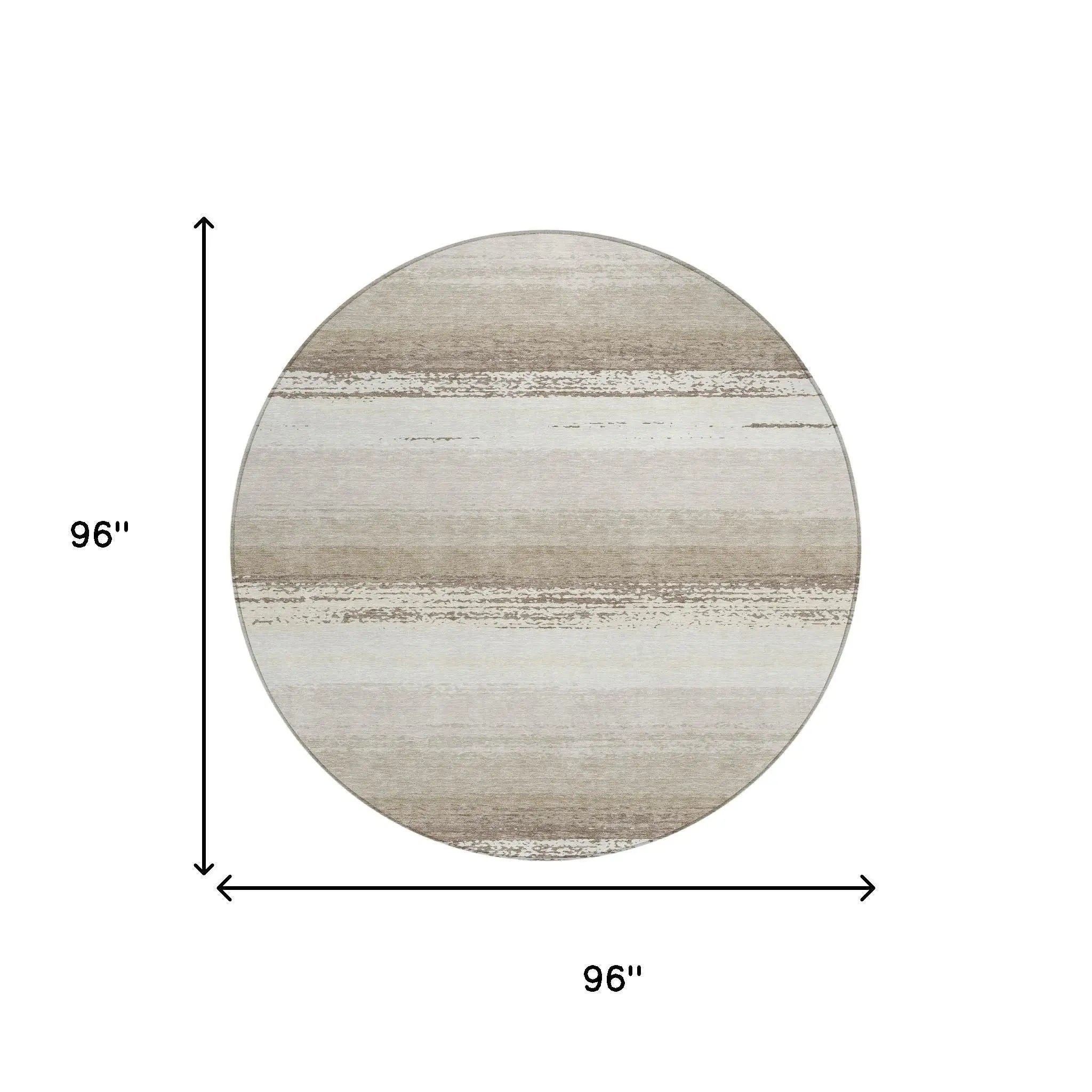 8' Ivory And Linen Round Striped Washable Indoor Outdoor Area Rug Homeroots Outdoor