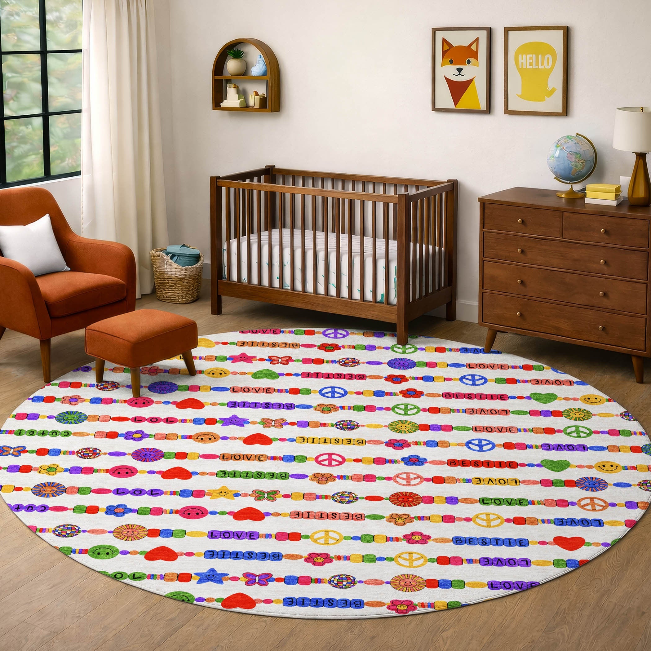 8' Ivory And Olive Green Round Geometric Washable Indoor Outdoor Area Rug Homeroots Outdoor