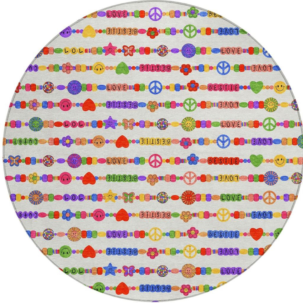 8' Ivory And Olive Green Round Geometric Washable Indoor Outdoor Area Rug Homeroots Outdoor