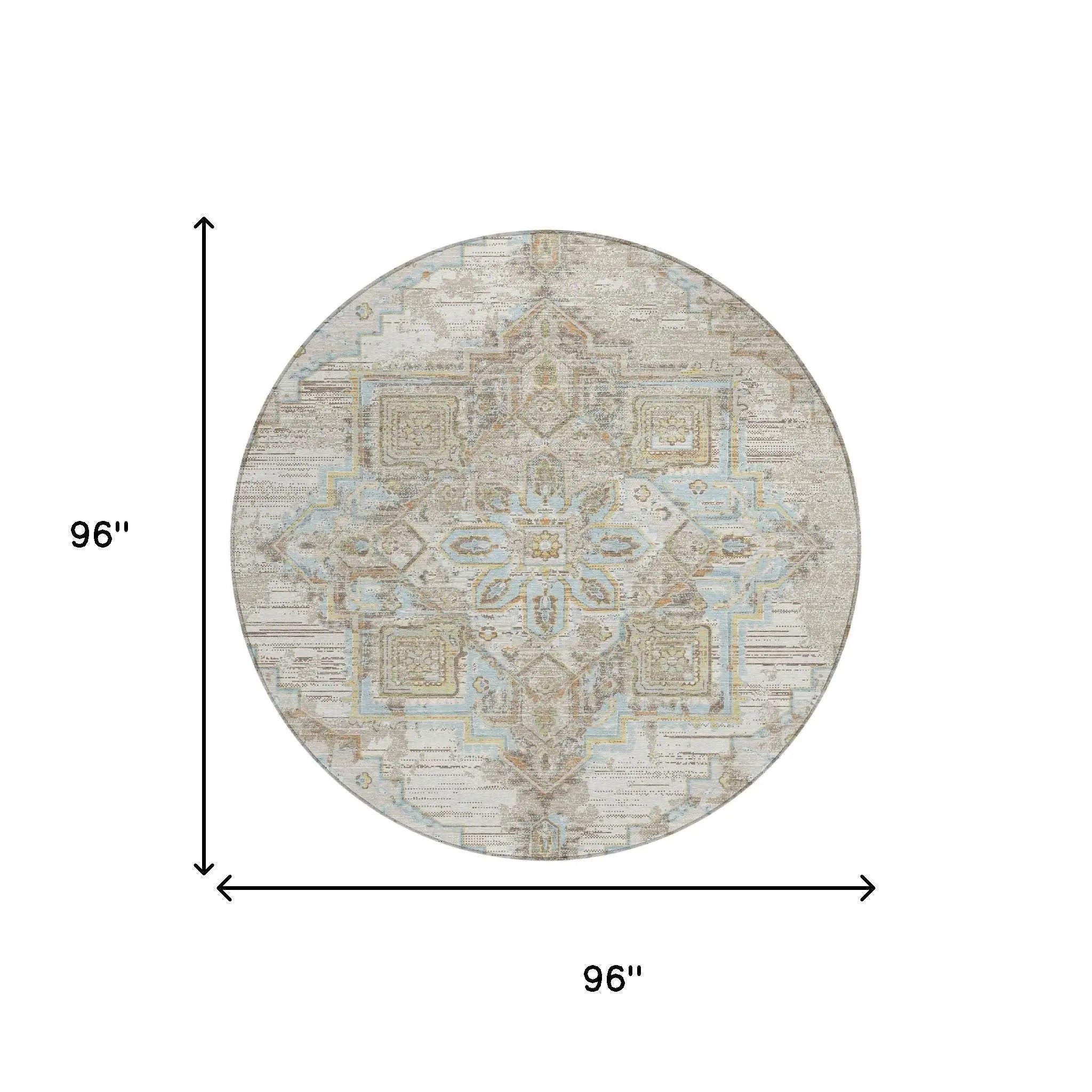 8' Ivory And Orange Round Oriental Washable Indoor Outdoor Area Rug Homeroots Outdoor