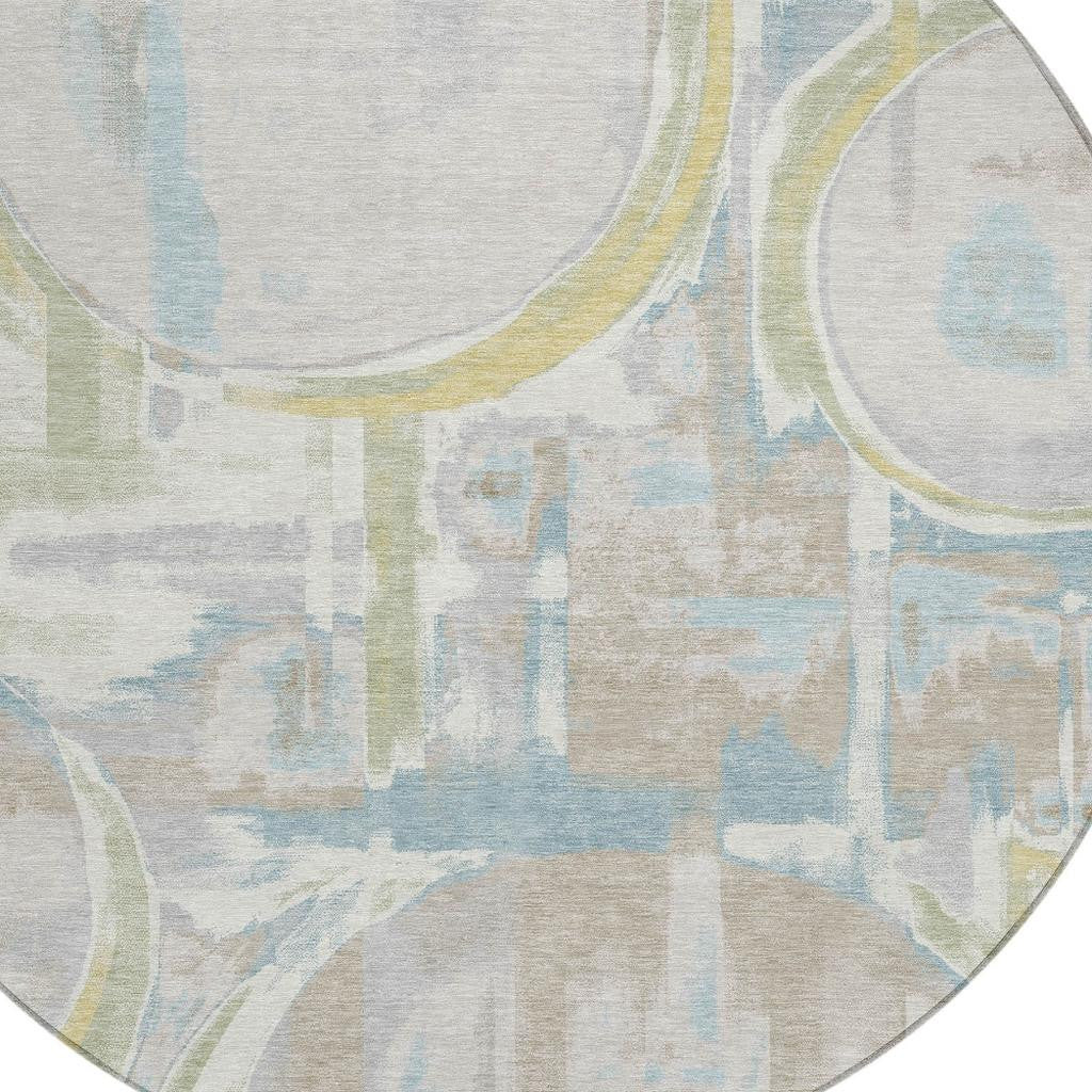 8' Ivory And Pearl Round Abstract Washable Indoor Outdoor Area Rug Homeroots Outdoor