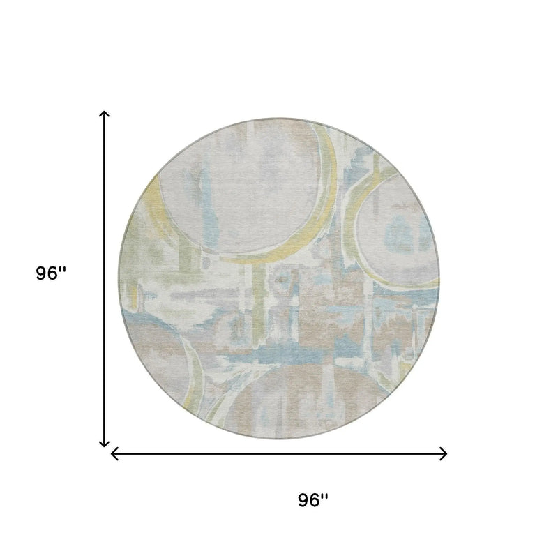 8' Ivory And Pearl Round Abstract Washable Indoor Outdoor Area Rug Homeroots Outdoor