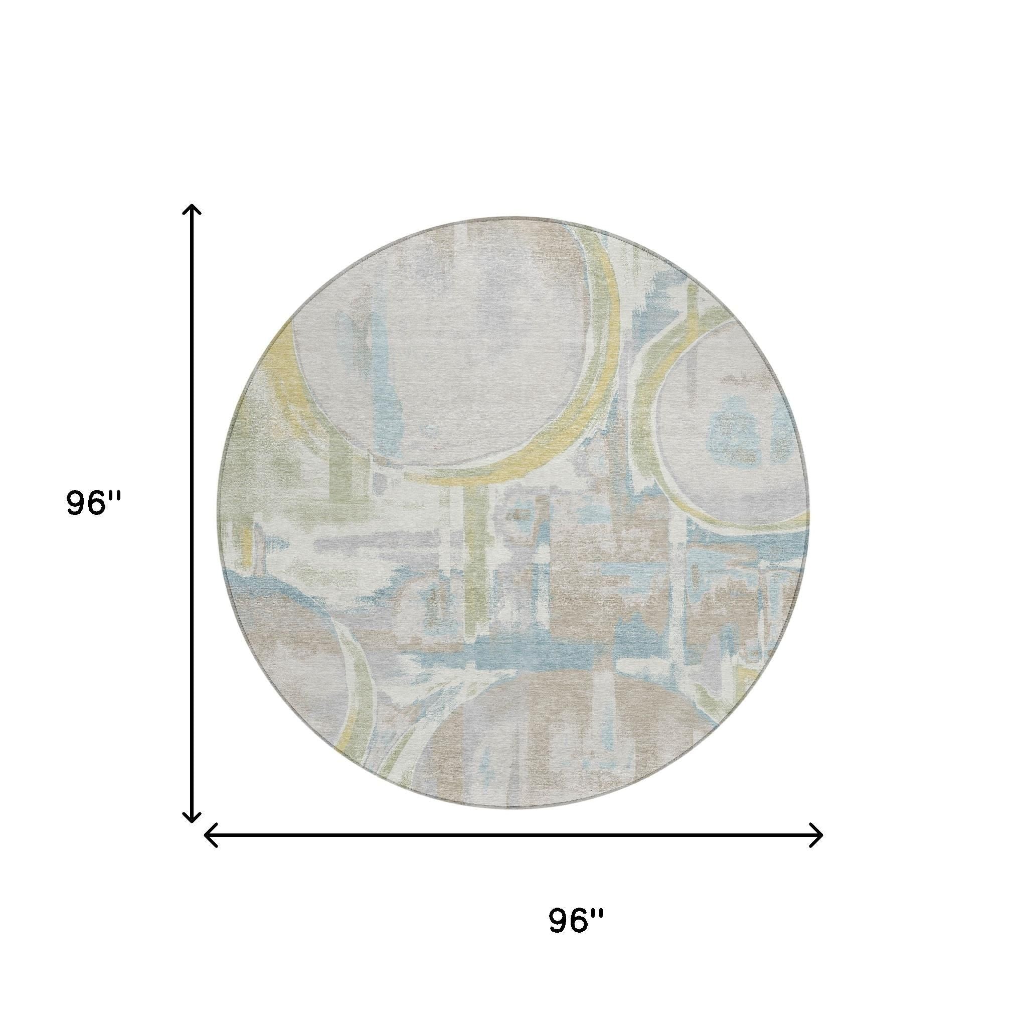 8' Ivory And Pearl Round Abstract Washable Indoor Outdoor Area Rug Homeroots Outdoor