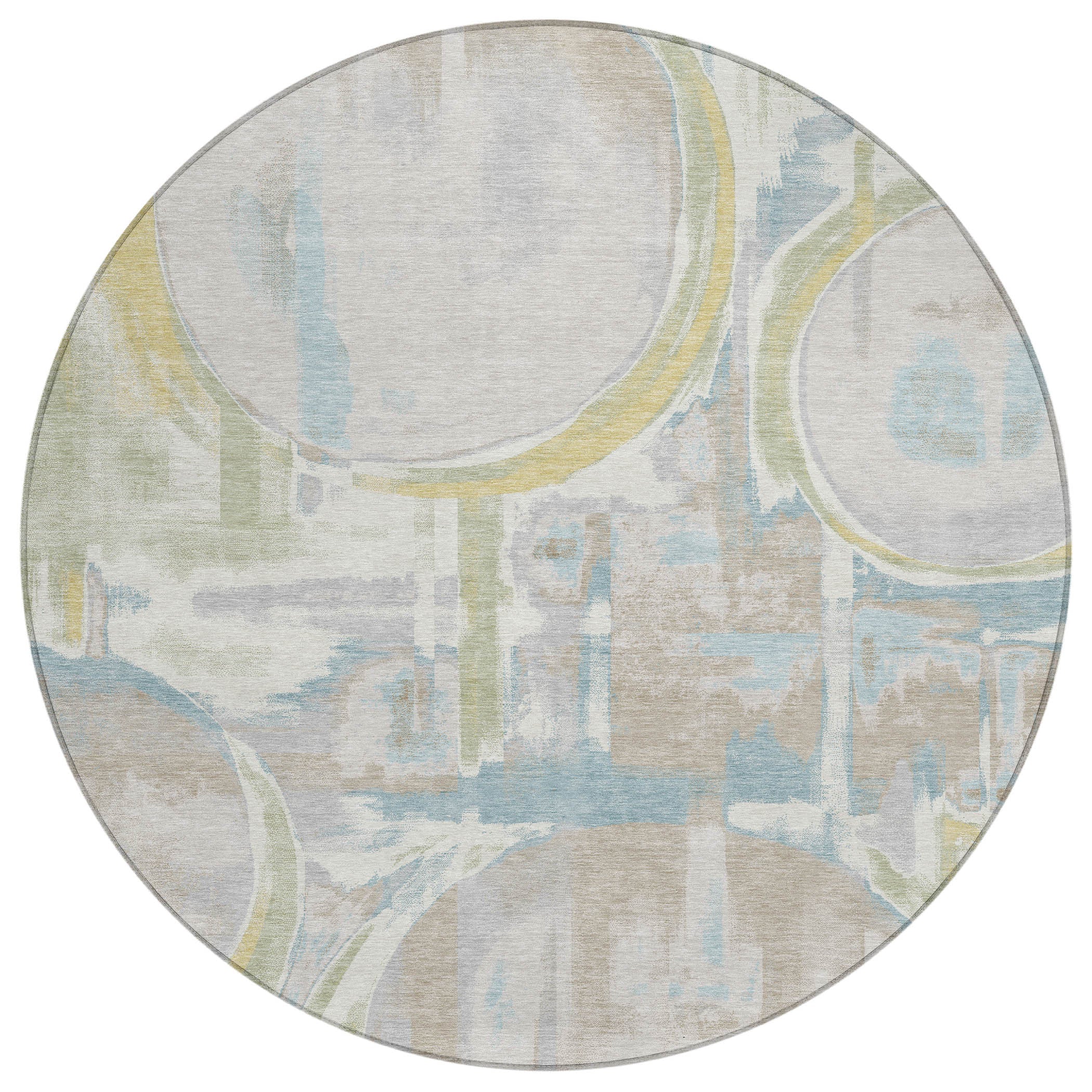 8' Ivory And Pearl Round Abstract Washable Indoor Outdoor Area Rug Homeroots Outdoor