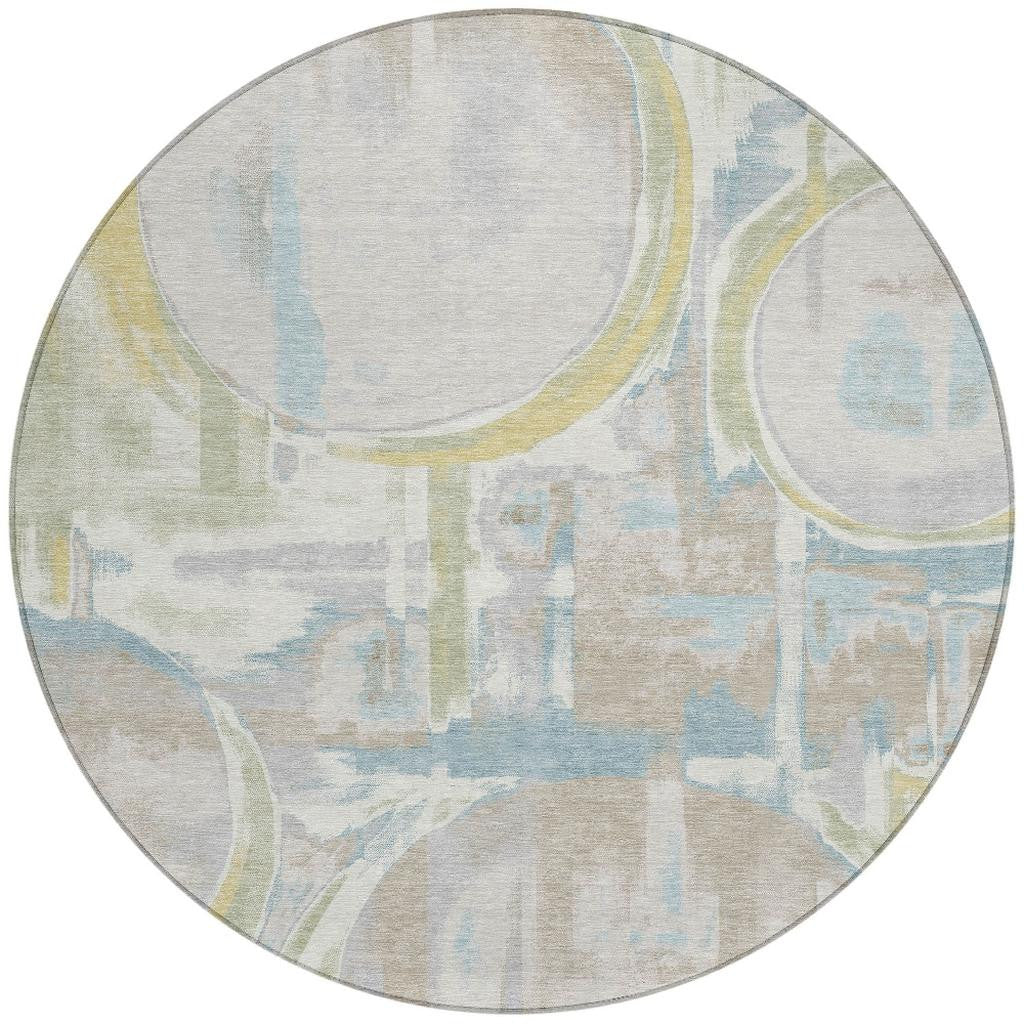 8' Ivory And Pearl Round Abstract Washable Indoor Outdoor Area Rug Homeroots Outdoor