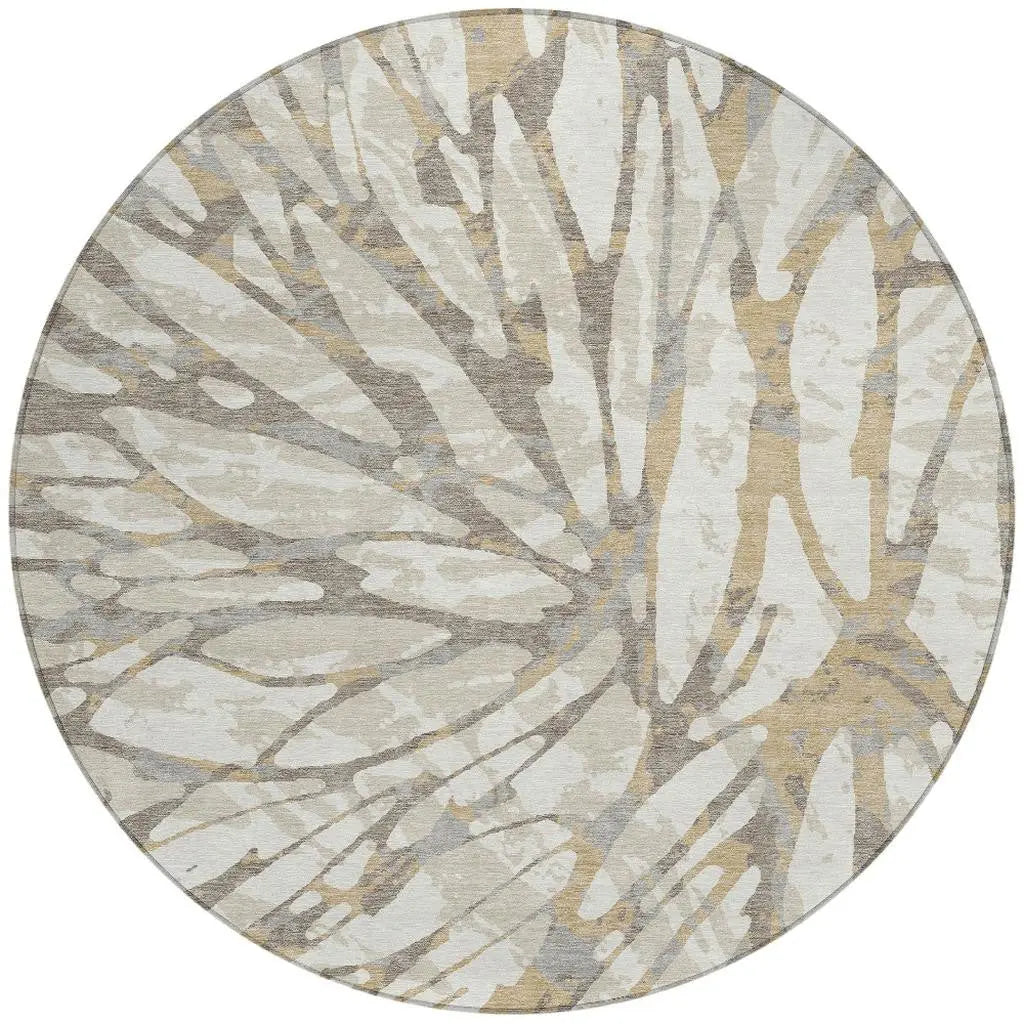 8' Ivory And Pewter Round Abstract Washable Indoor Outdoor Area Rug Homeroots Outdoor