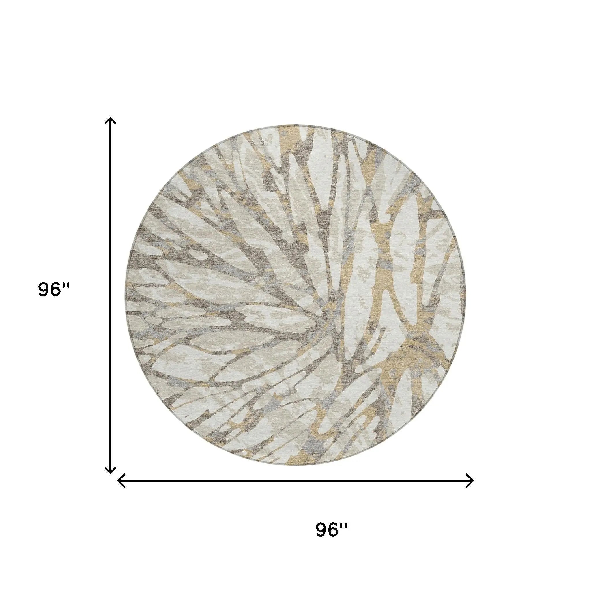 8' Ivory And Pewter Round Abstract Washable Indoor Outdoor Area Rug Homeroots Outdoor