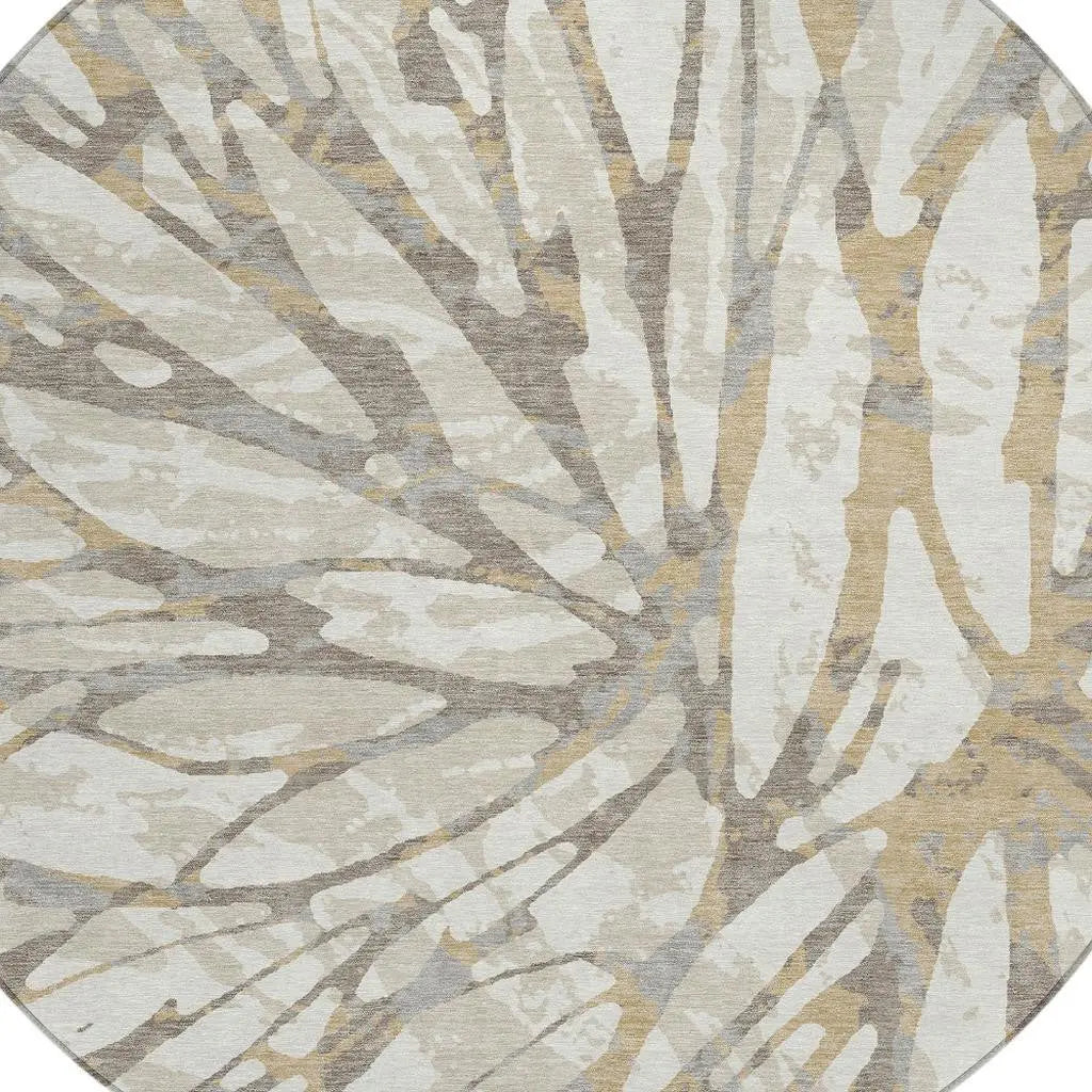 8' Ivory And Pewter Round Abstract Washable Indoor Outdoor Area Rug Homeroots Outdoor