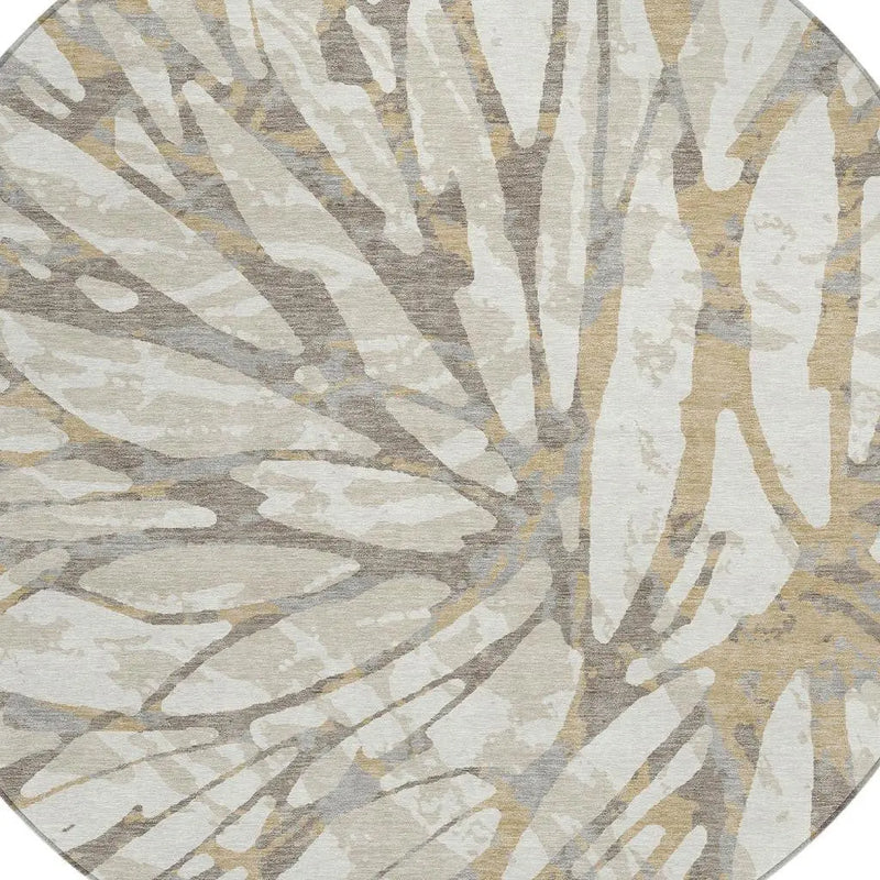 8' Ivory And Pewter Round Abstract Washable Indoor Outdoor Area Rug Homeroots Outdoor