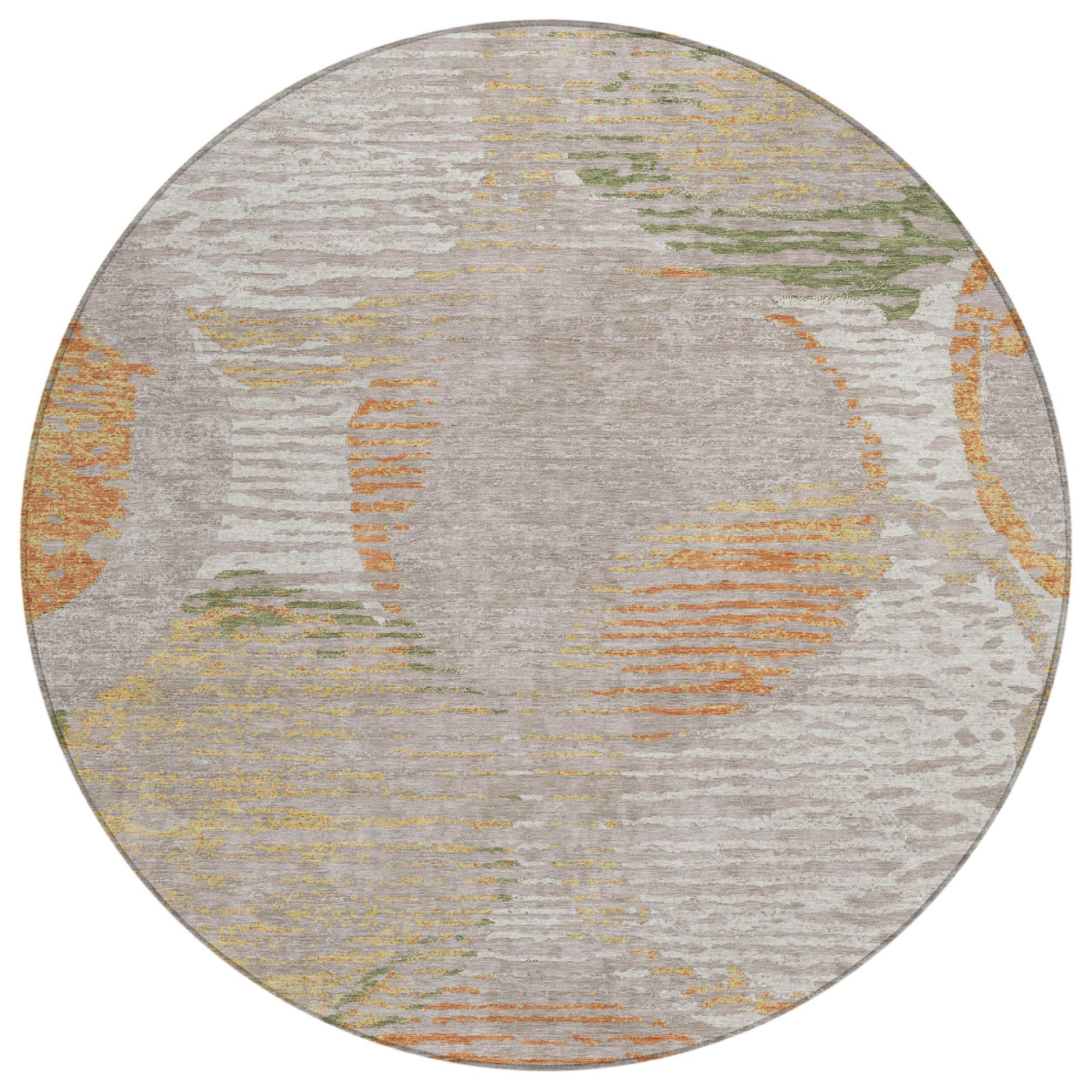 8' Ivory And Pewter Round Geometric Washable Indoor Outdoor Area Rug Homeroots Outdoor