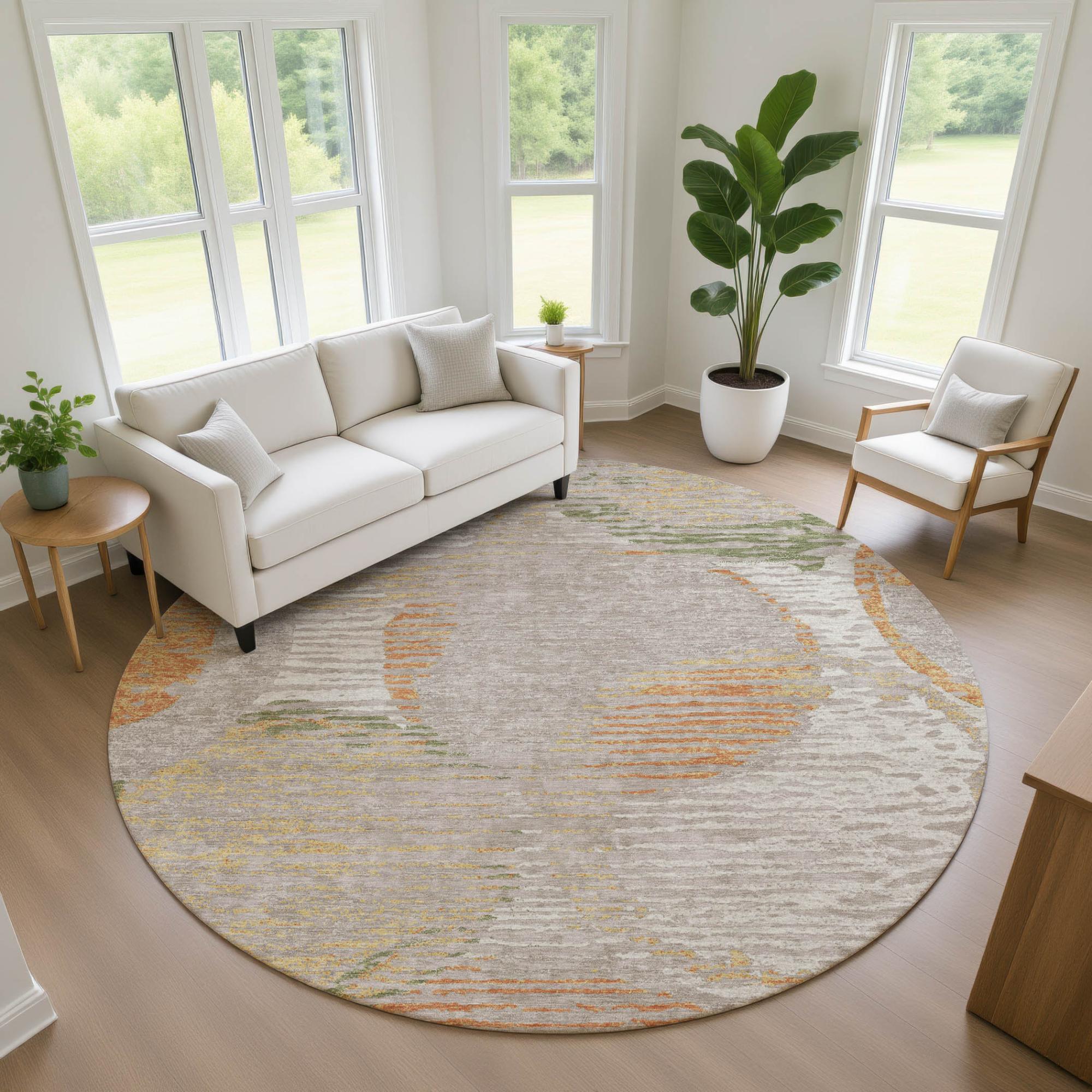 8' Ivory And Pewter Round Geometric Washable Indoor Outdoor Area Rug Homeroots Outdoor