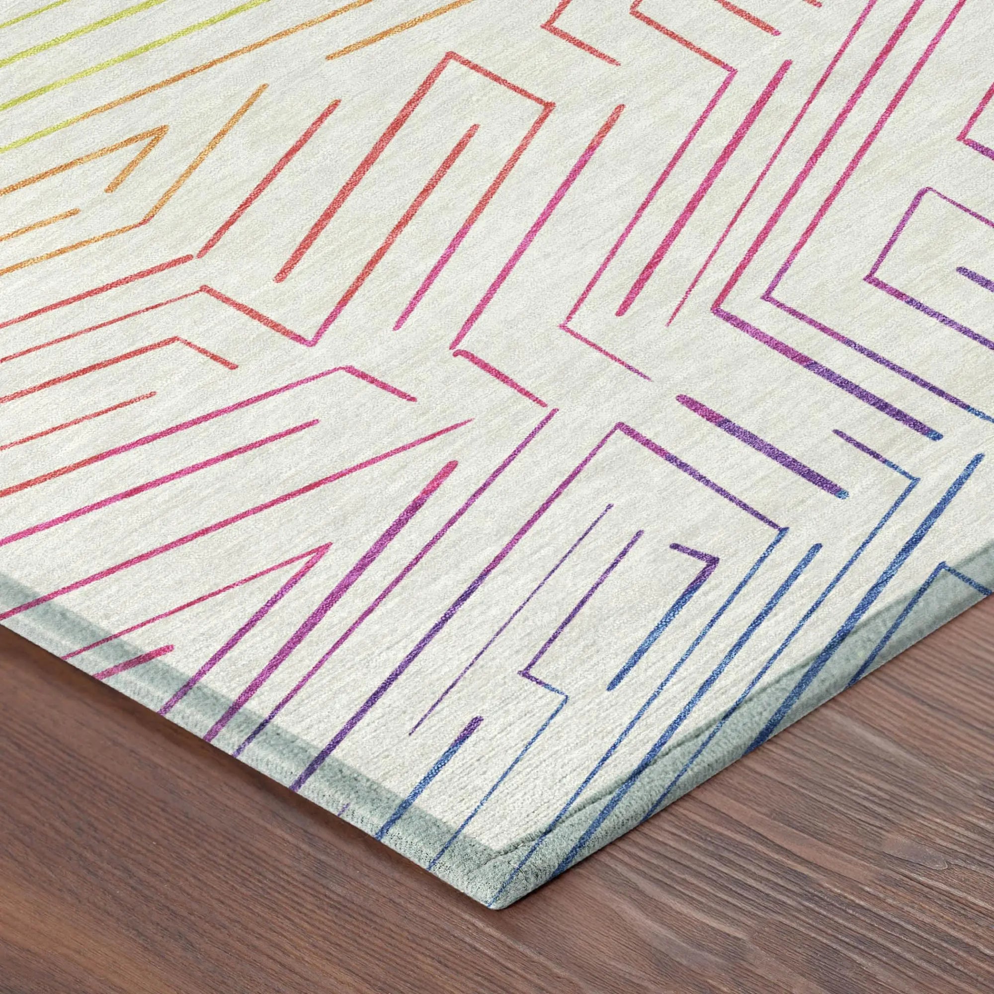 8' Ivory And Purple Round Geometric Washable Indoor Outdoor Area Rug Homeroots Outdoor
