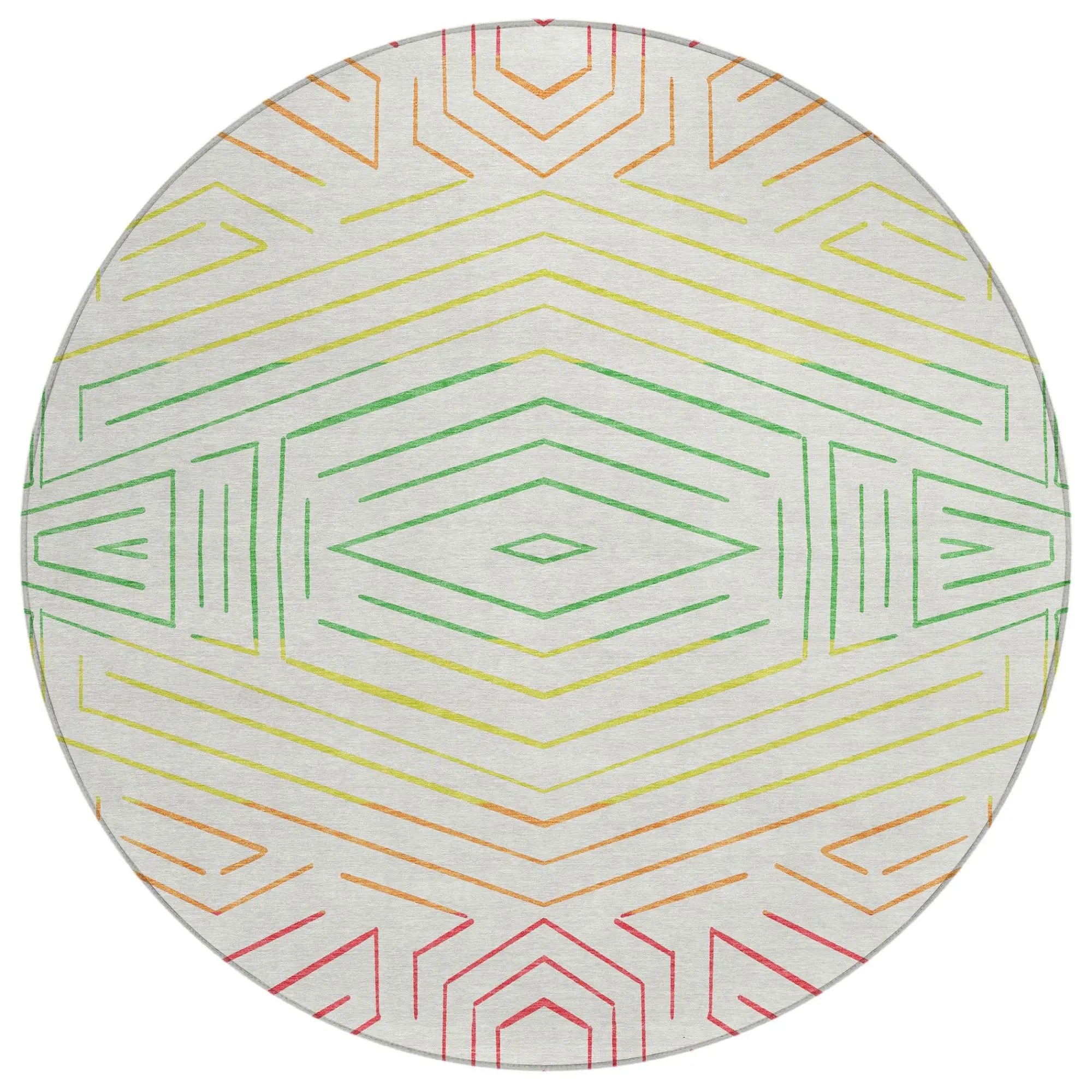 8' Ivory And Purple Round Geometric Washable Indoor Outdoor Area Rug Homeroots Outdoor