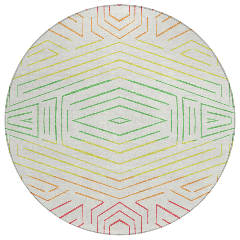 8' Ivory And Purple Round Geometric Washable Indoor Outdoor Area Rug Homeroots Outdoor