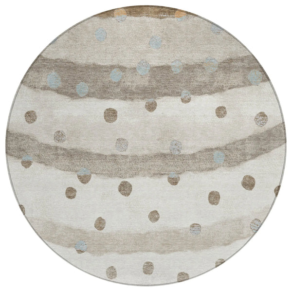 8' Ivory And Purple Round Striped Washable Indoor Outdoor Area Rug Homeroots Outdoor