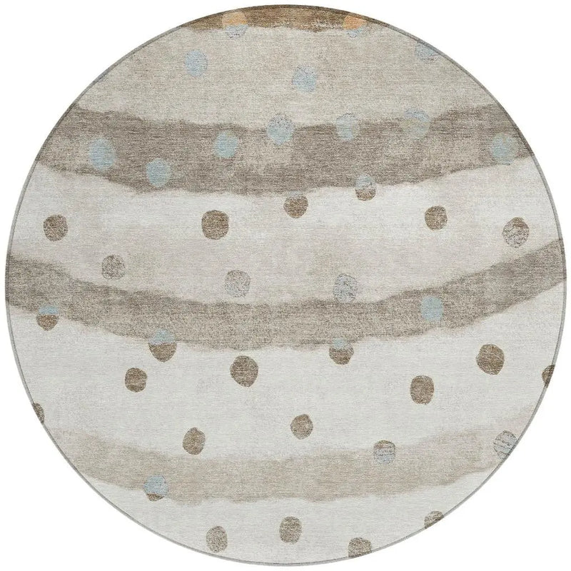 8' Ivory And Purple Round Striped Washable Indoor Outdoor Area Rug Homeroots Outdoor