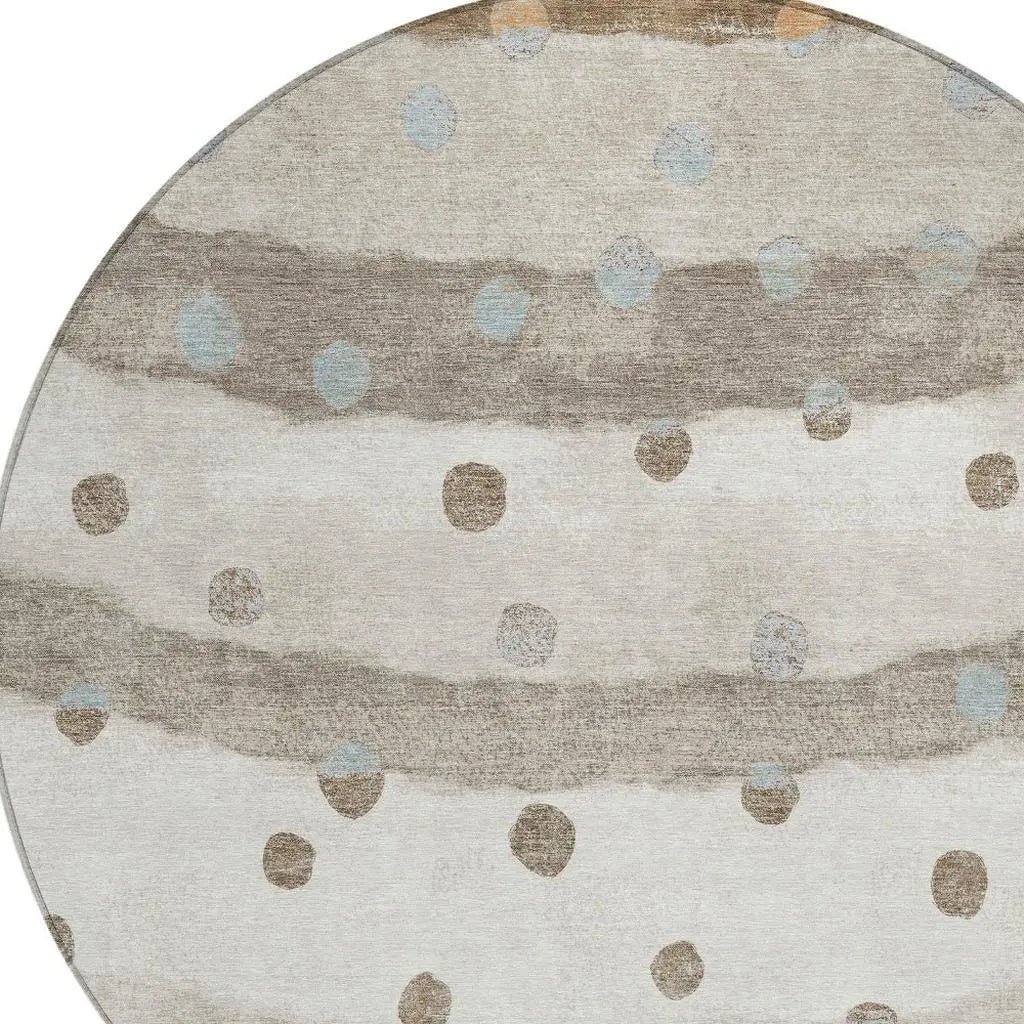 8' Ivory And Purple Round Striped Washable Indoor Outdoor Area Rug Homeroots Outdoor