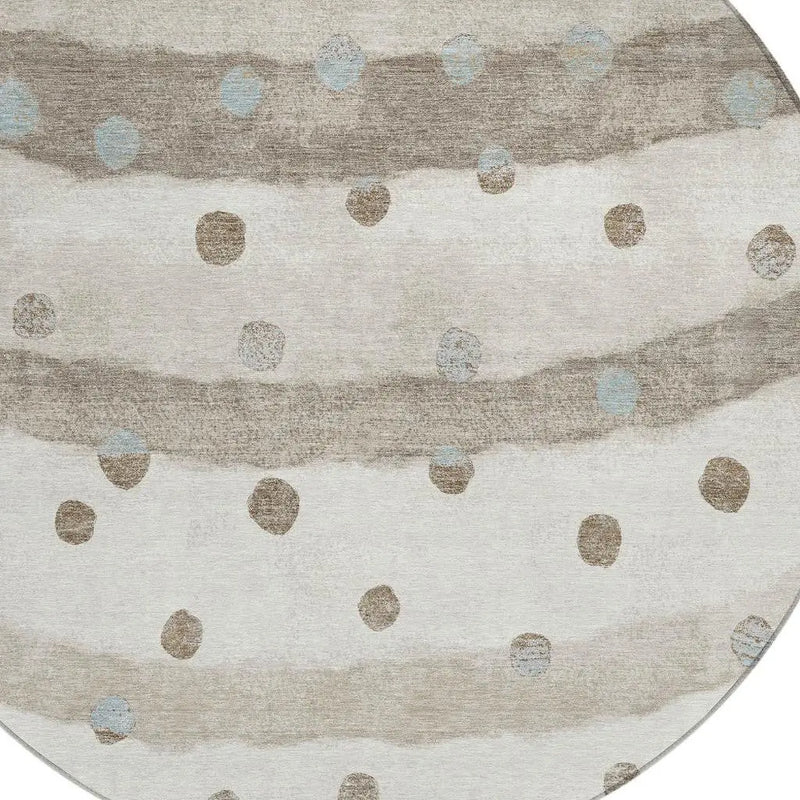 8' Ivory And Purple Round Striped Washable Indoor Outdoor Area Rug Homeroots Outdoor