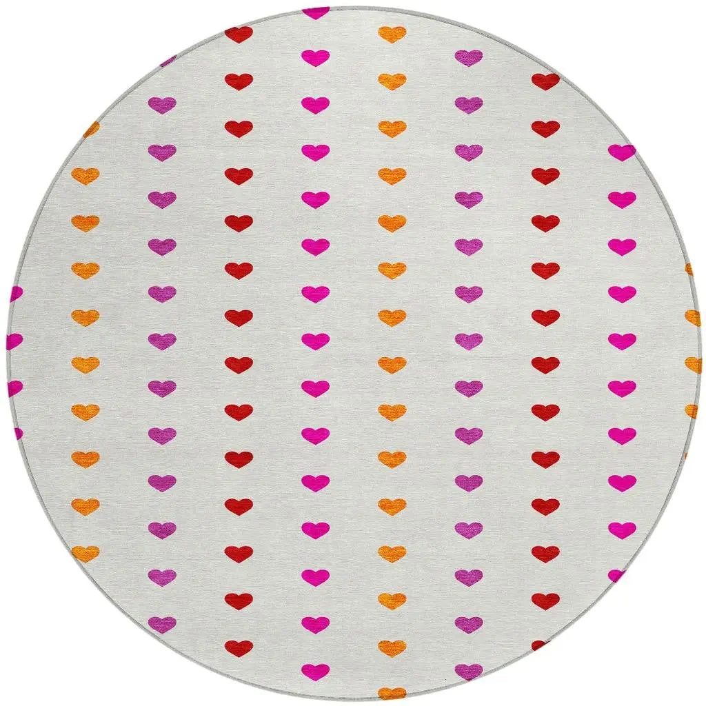 8' Ivory And Red Round Geometric Washable Indoor Outdoor Area Rug Homeroots Outdoor