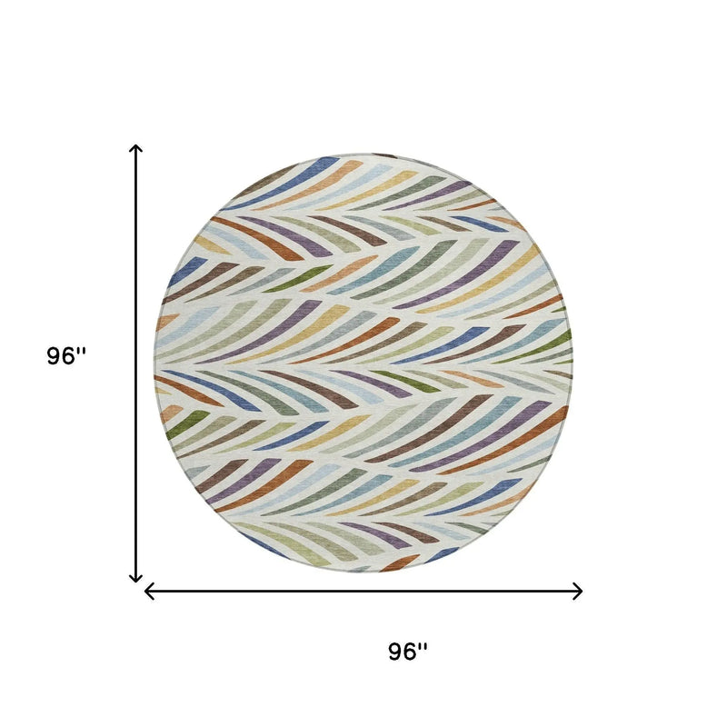 8' Ivory And Sage Round Abstract Washable Indoor Outdoor Area Rug Homeroots Outdoor