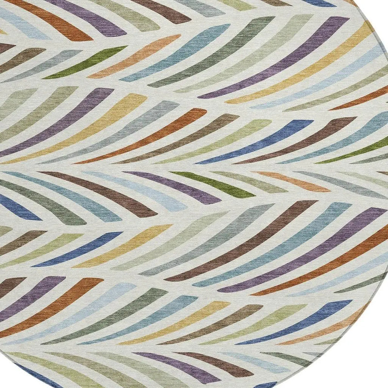 8' Ivory And Sage Round Abstract Washable Indoor Outdoor Area Rug Homeroots Outdoor