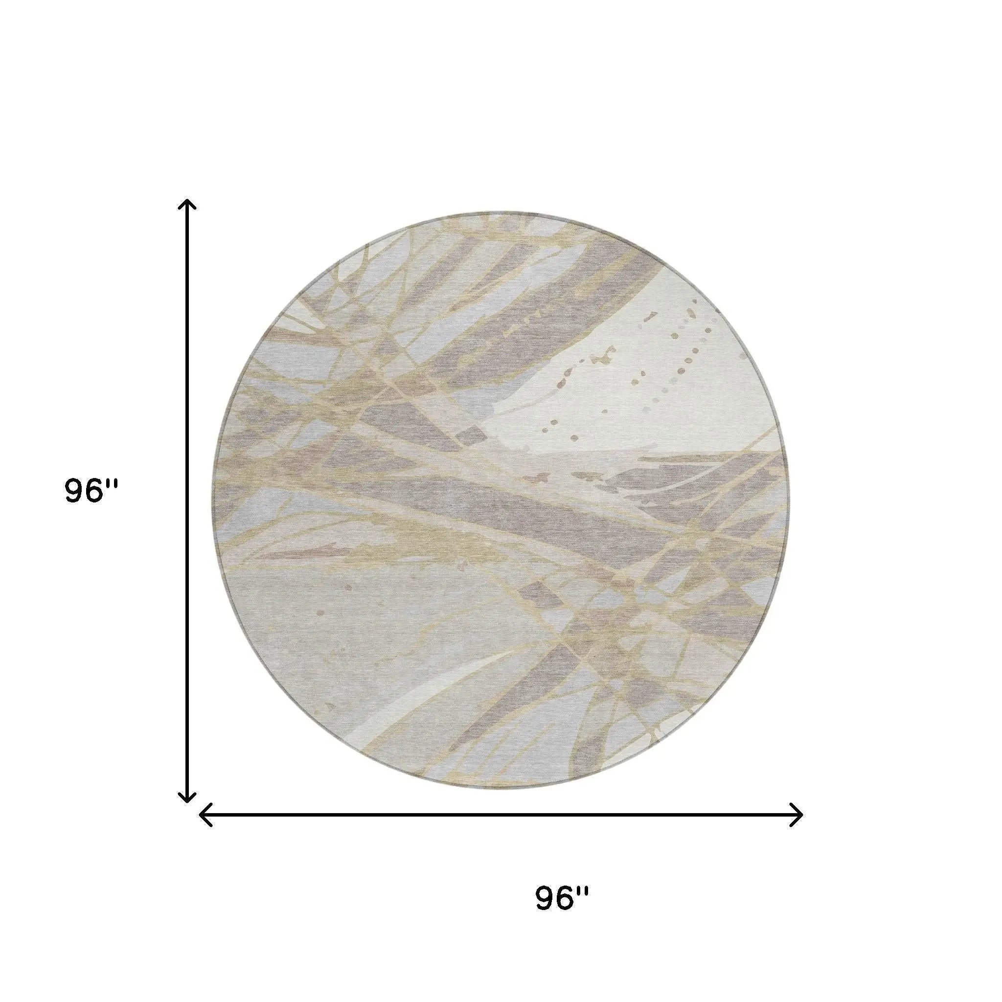8' Ivory And Silver Round Abstract Washable Indoor Outdoor Area Rug Homeroots Outdoor