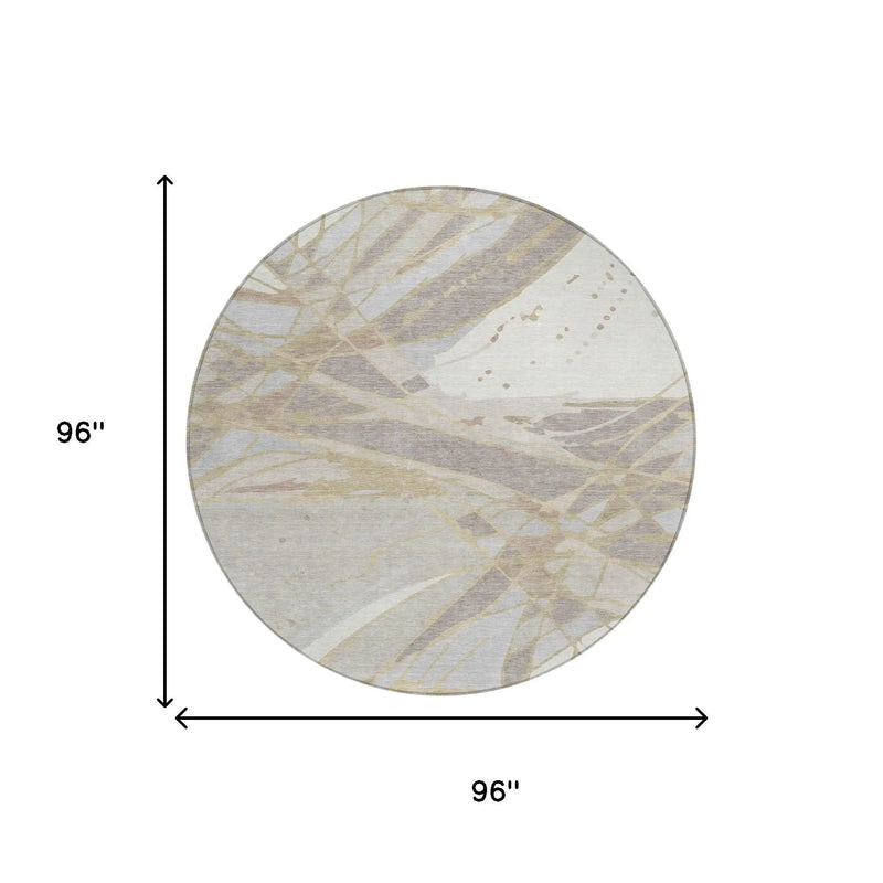 8' Ivory And Silver Round Abstract Washable Indoor Outdoor Area Rug Homeroots Outdoor