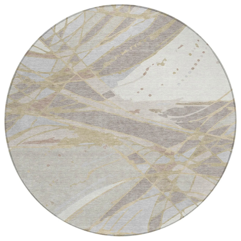 8' Ivory And Silver Round Abstract Washable Indoor Outdoor Area Rug Homeroots Outdoor