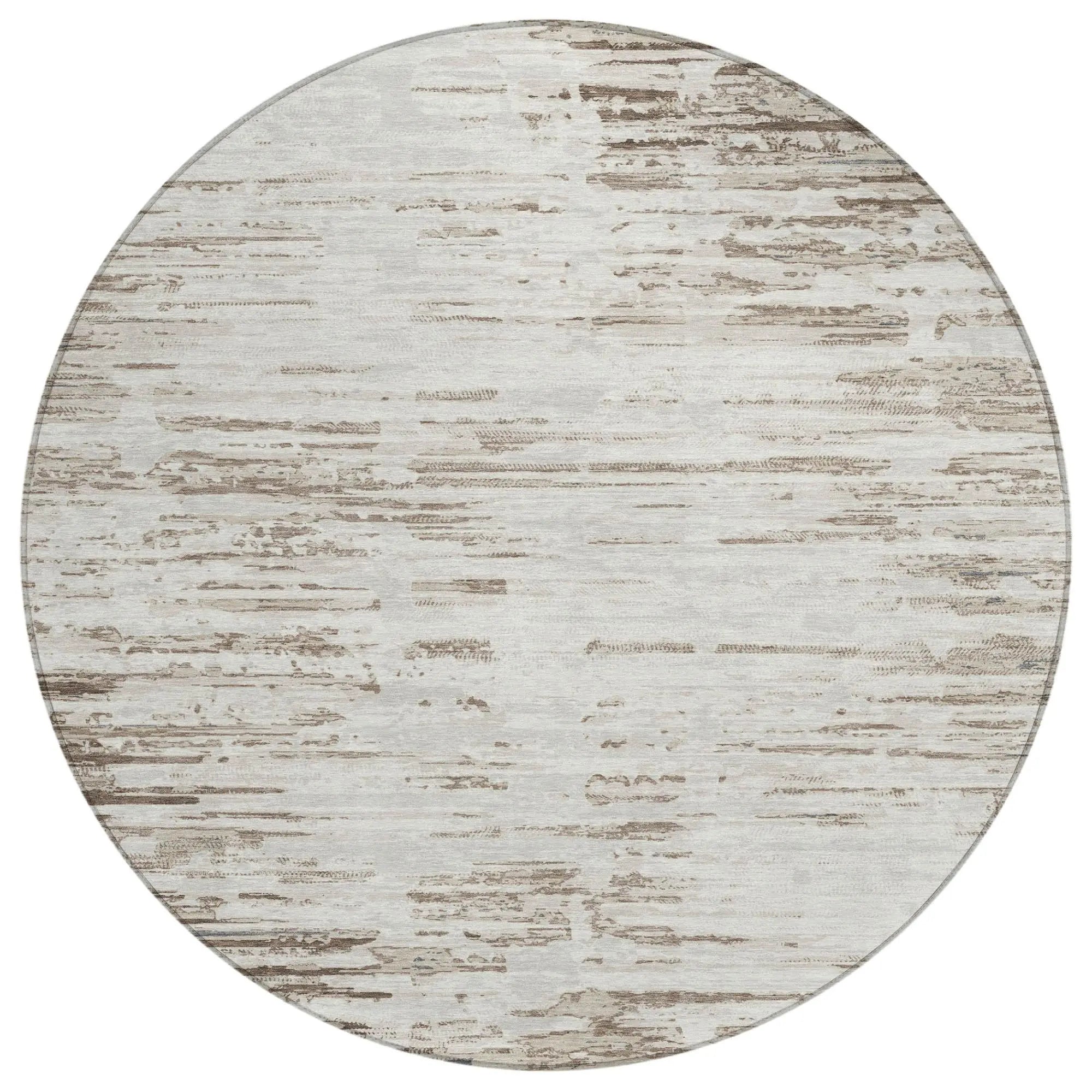 8' Ivory And Silver Round Abstract Washable Indoor Outdoor Area Rug Homeroots Outdoor