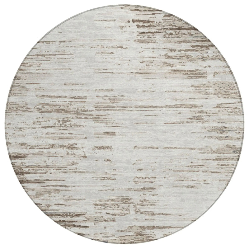 8' Ivory And Silver Round Abstract Washable Indoor Outdoor Area Rug Homeroots Outdoor