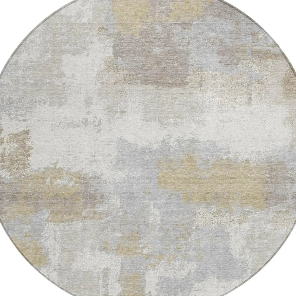 8' Ivory And Silver Round Abstract Washable Indoor Outdoor Area Rug Homeroots Outdoor