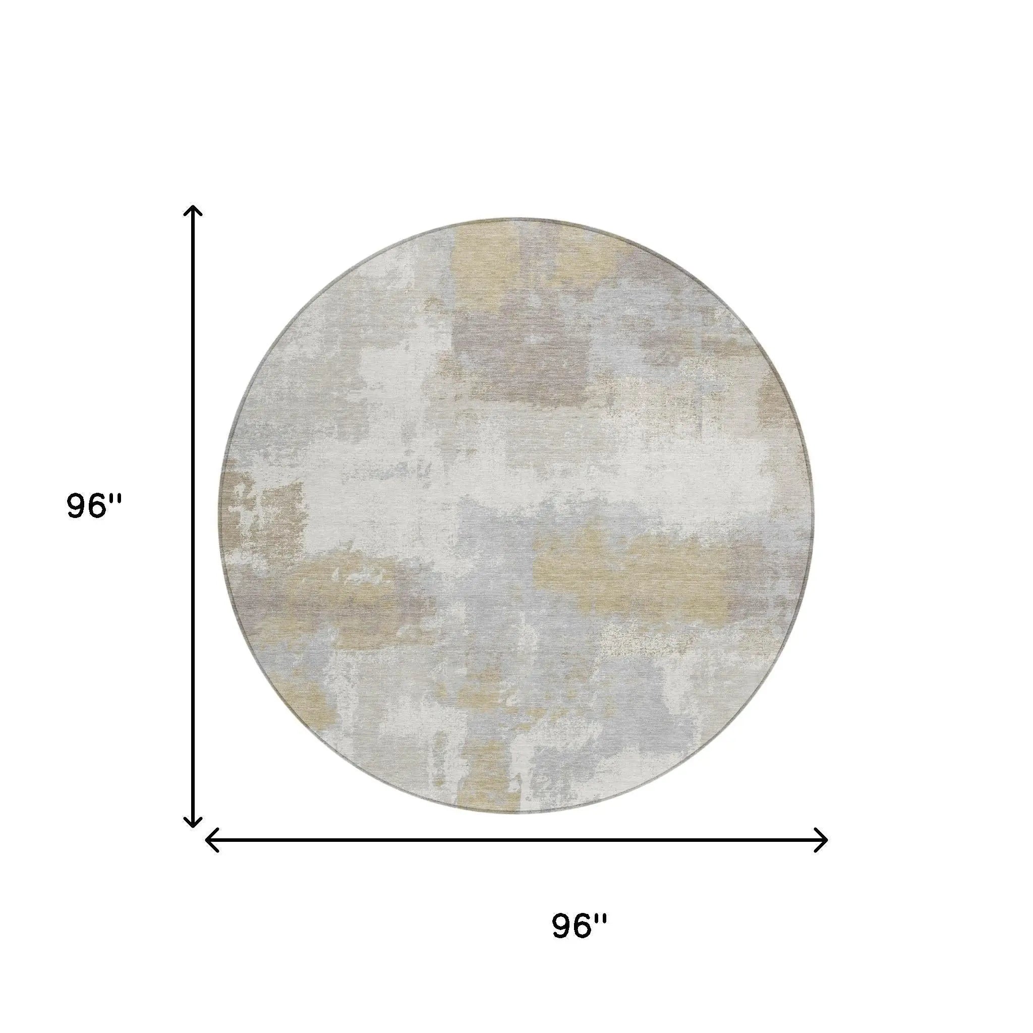 8' Ivory And Silver Round Abstract Washable Indoor Outdoor Area Rug Homeroots Outdoor