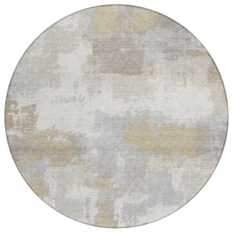 8' Ivory And Silver Round Abstract Washable Indoor Outdoor Area Rug Homeroots Outdoor