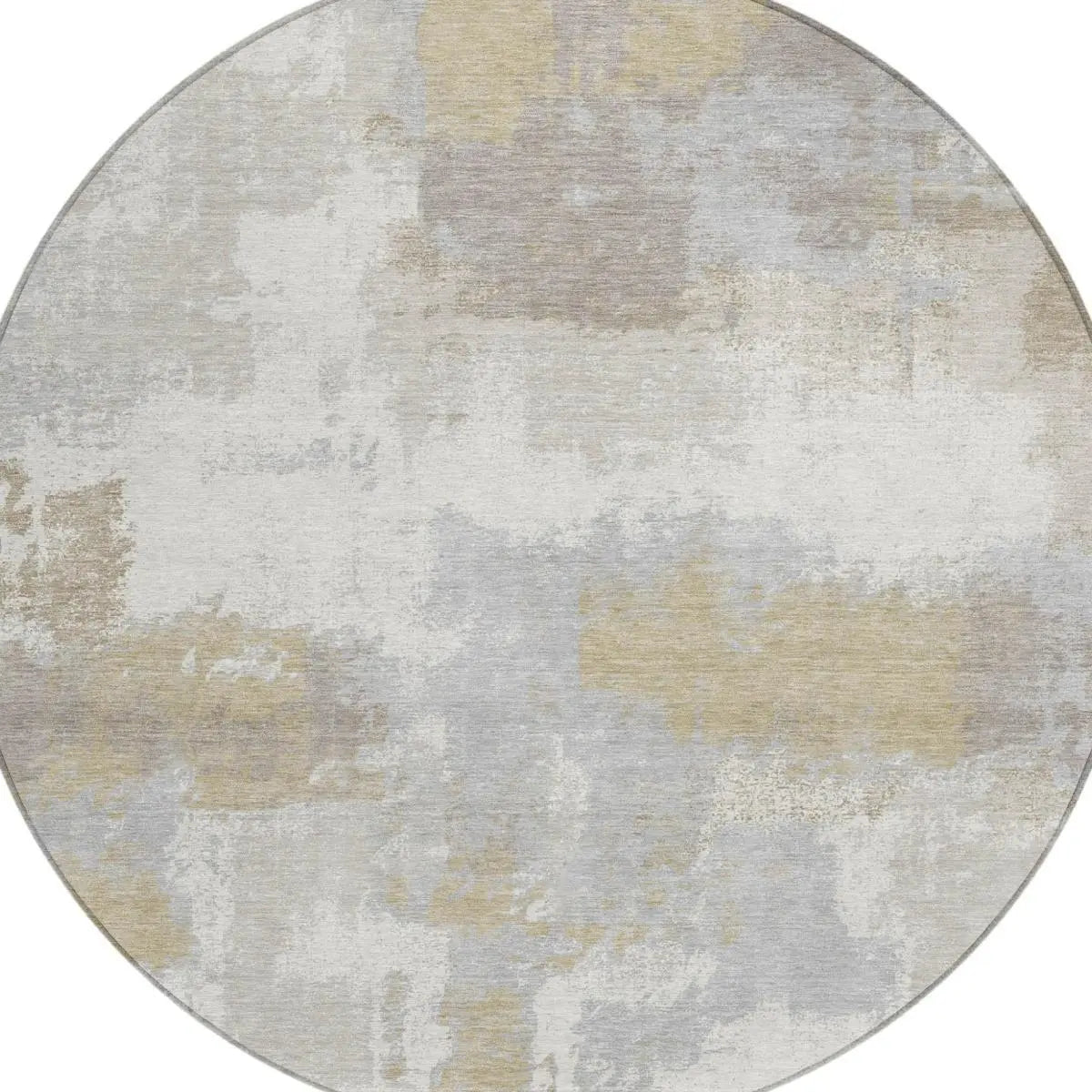 8' Ivory And Silver Round Abstract Washable Indoor Outdoor Area Rug Homeroots Outdoor