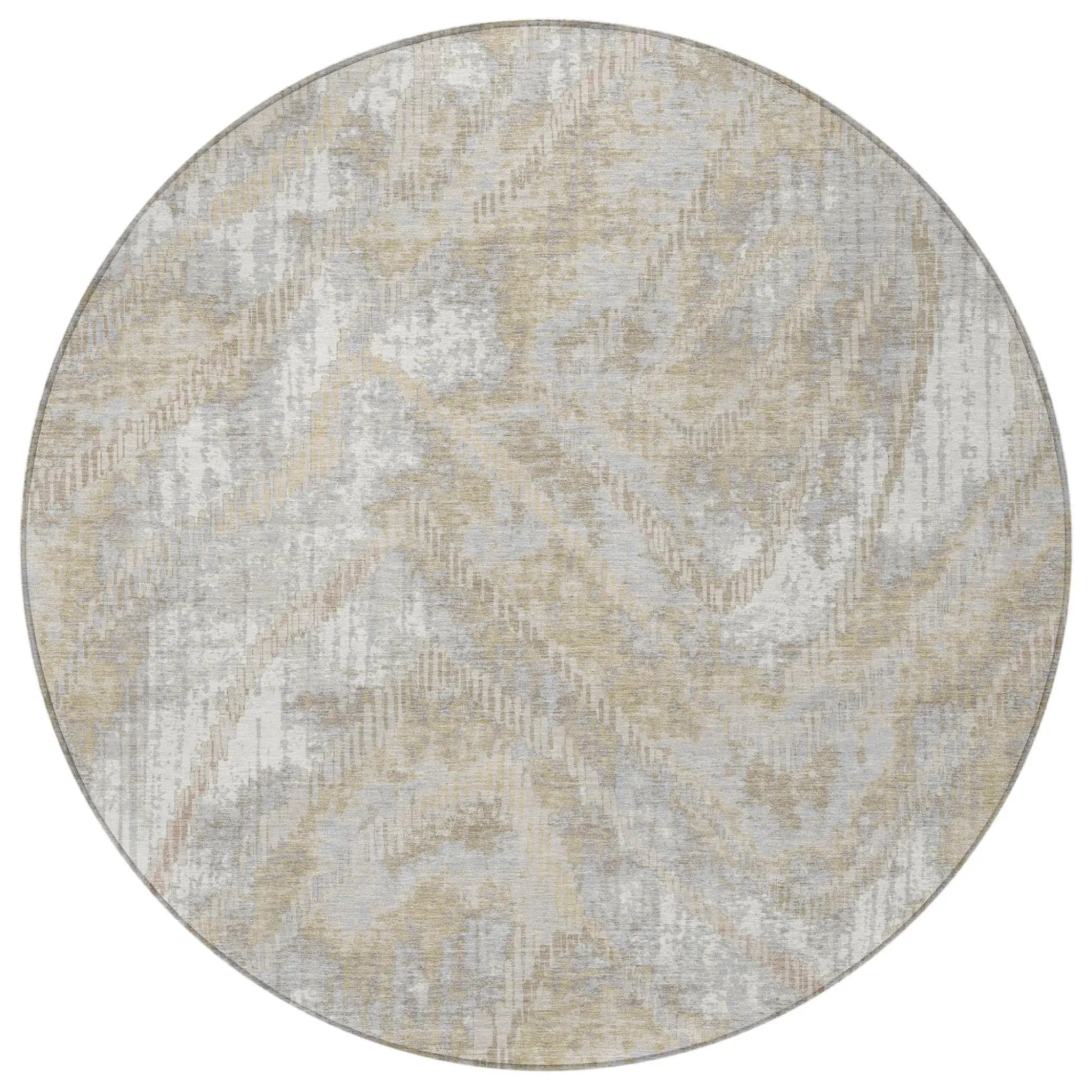 8' Ivory And Silver Round Abstract Washable Indoor Outdoor Area Rug Homeroots Outdoor