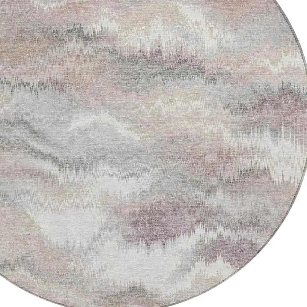 8' Ivory And Silver Round Abstract Washable Indoor Outdoor Area Rug Homeroots Outdoor