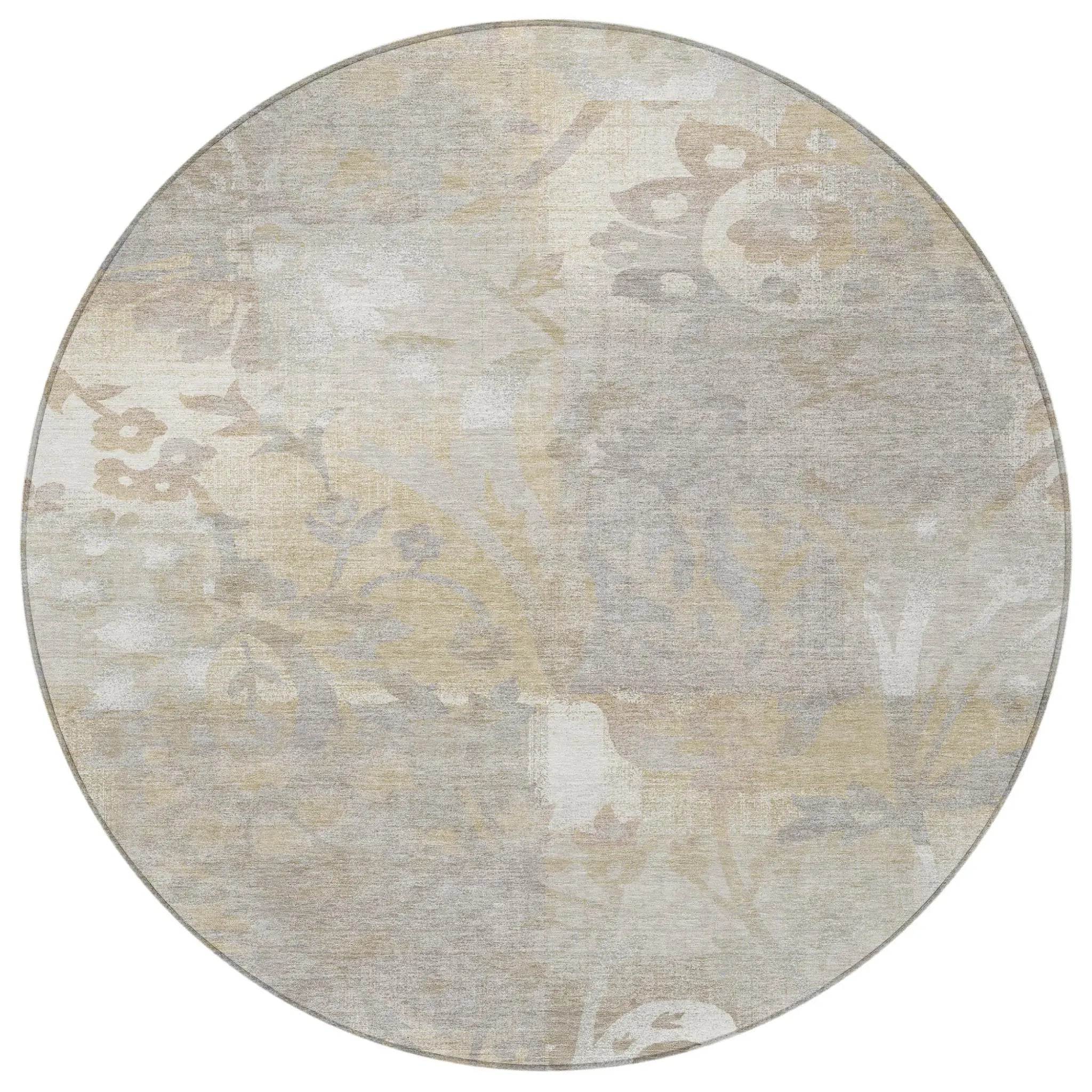 8' Ivory And Silver Round Botanical Leaves Washable Indoor Outdoor Area Rug Homeroots Outdoor