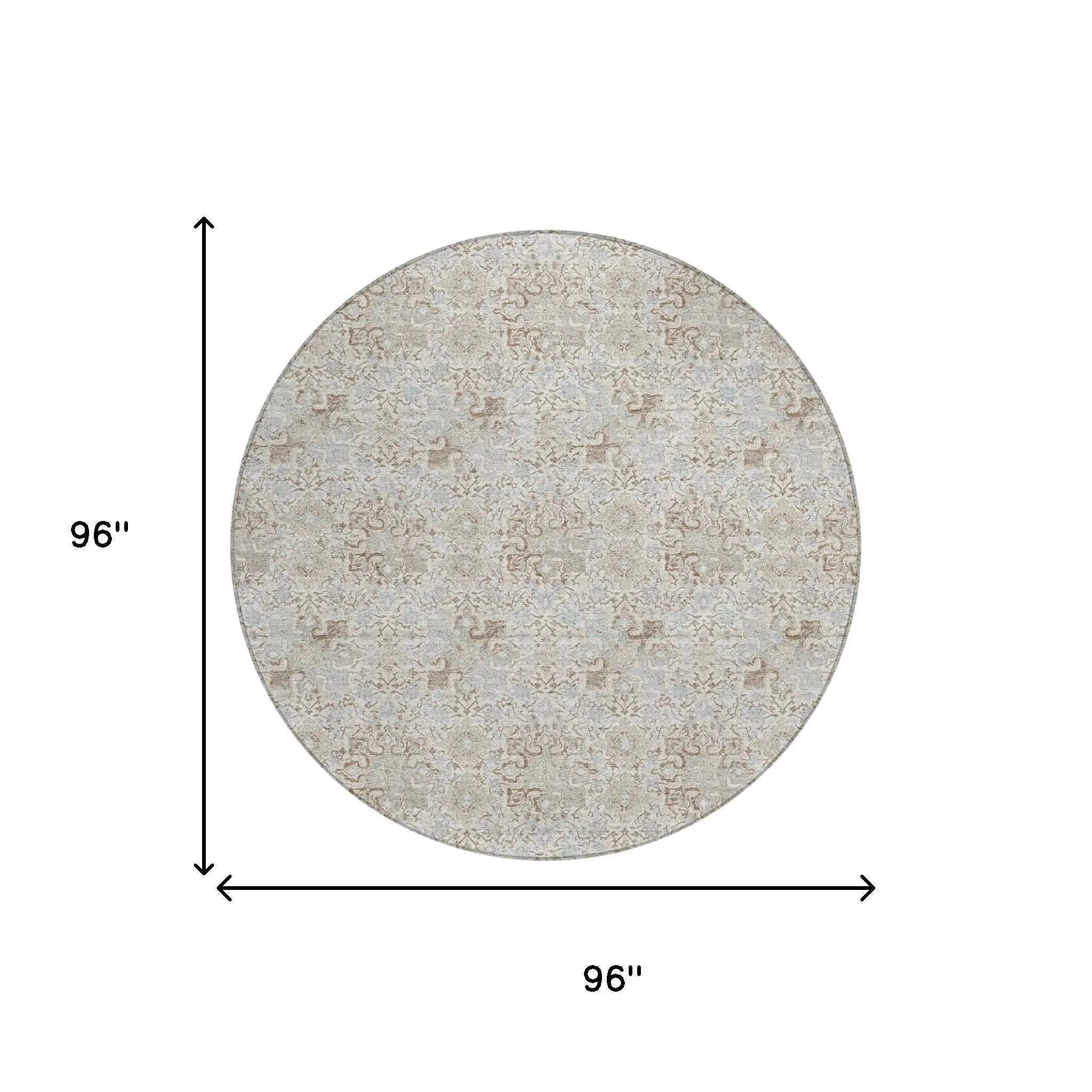 8' Ivory And Silver Round Damask Washable Indoor Outdoor Area Rug Homeroots Outdoor