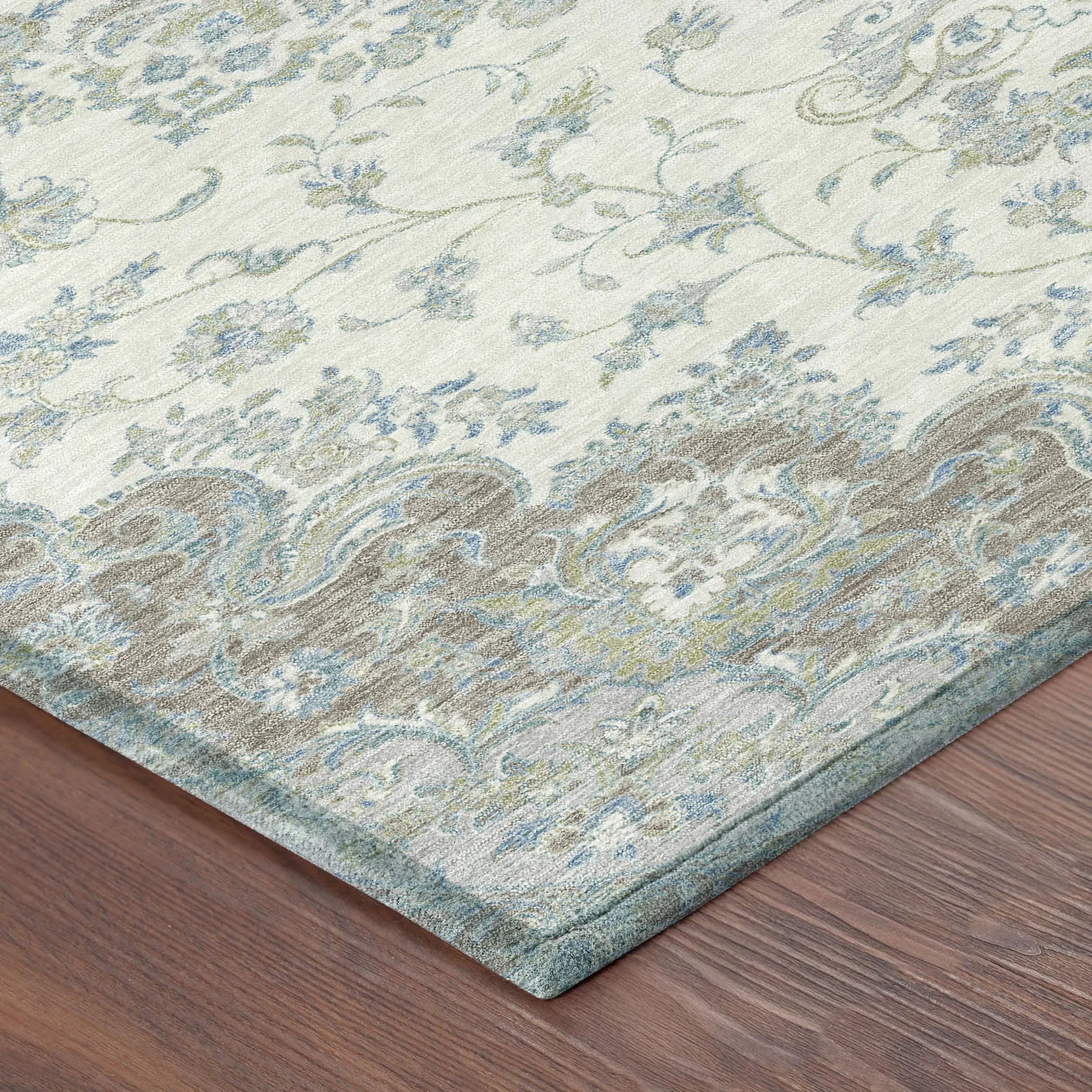 8' Ivory And Silver Round Floral Medallion Washable Indoor Outdoor Area Rug Homeroots Outdoor