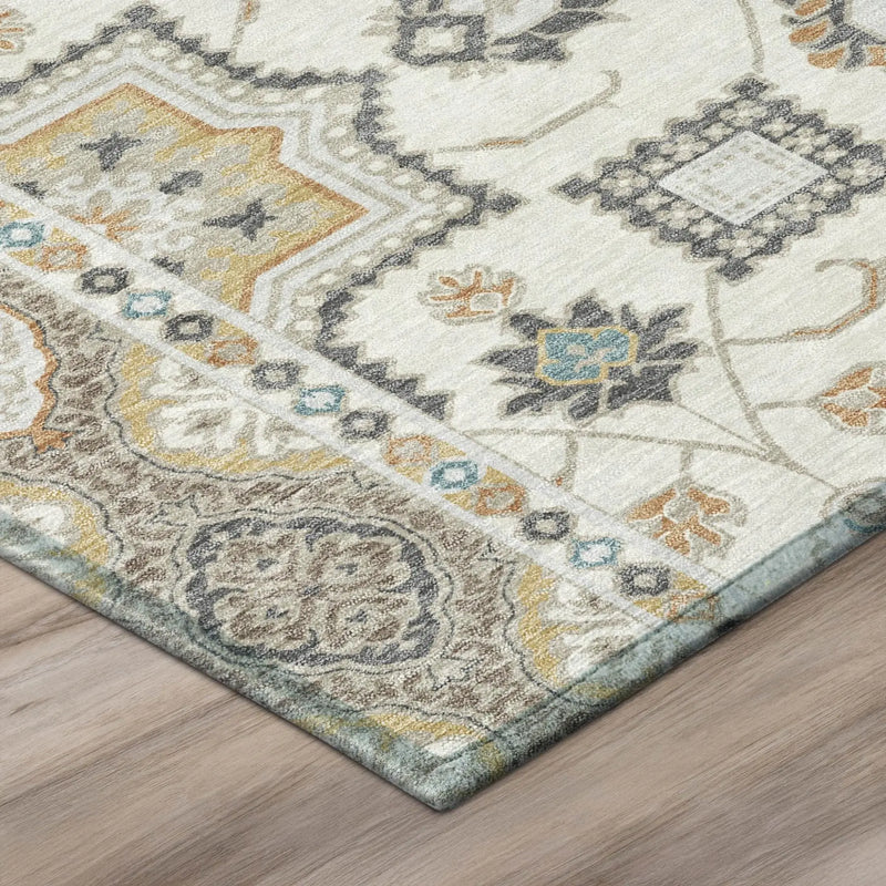 8' Ivory And Silver Round Floral Medallion Washable Indoor Outdoor Area Rug Homeroots Outdoor