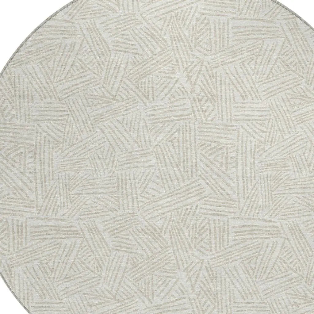 8' Ivory And Silver Round Geometric Washable Indoor Outdoor Area Rug Homeroots Outdoor