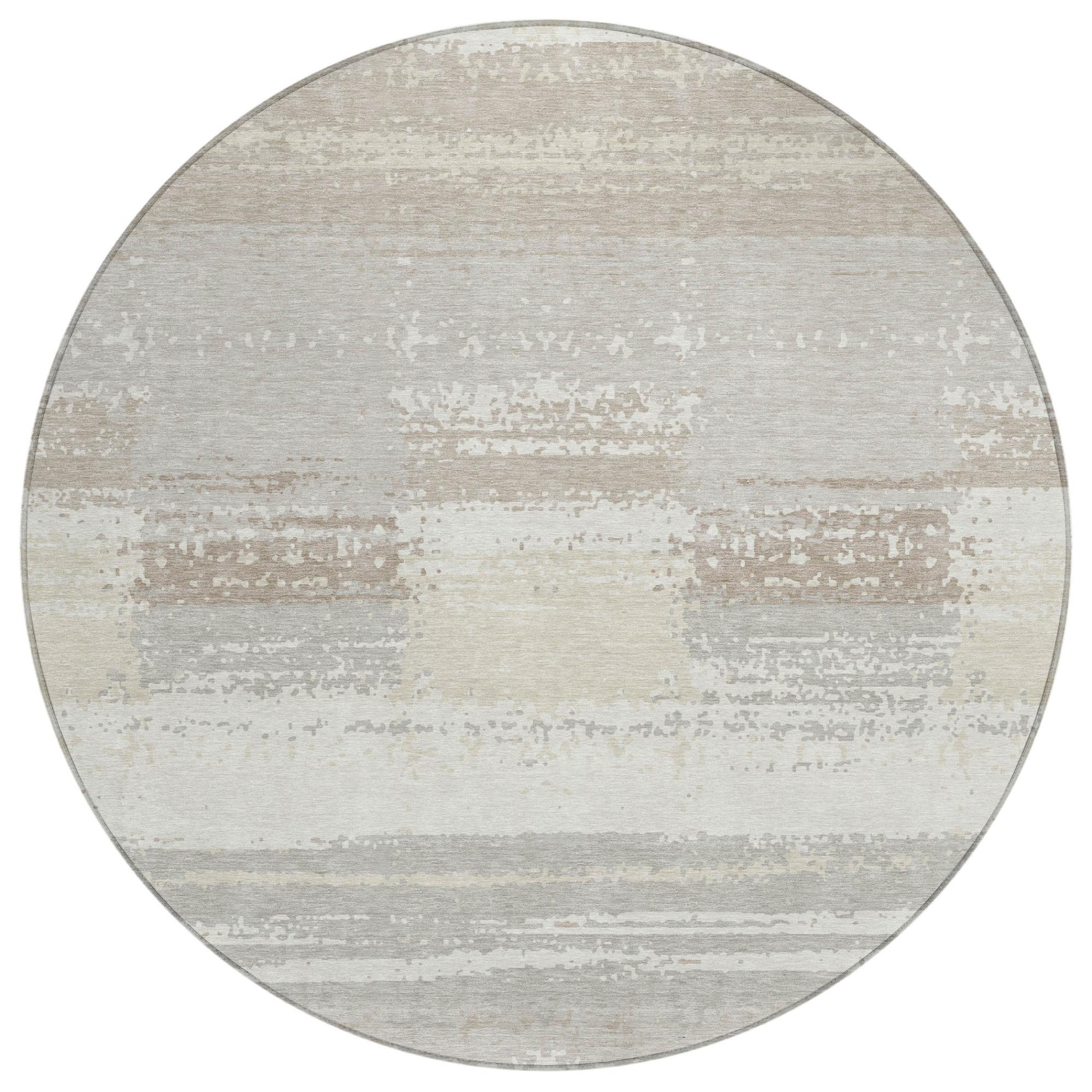 8' Ivory And Silver Round Geometric Washable Indoor Outdoor Area Rug Homeroots Outdoor