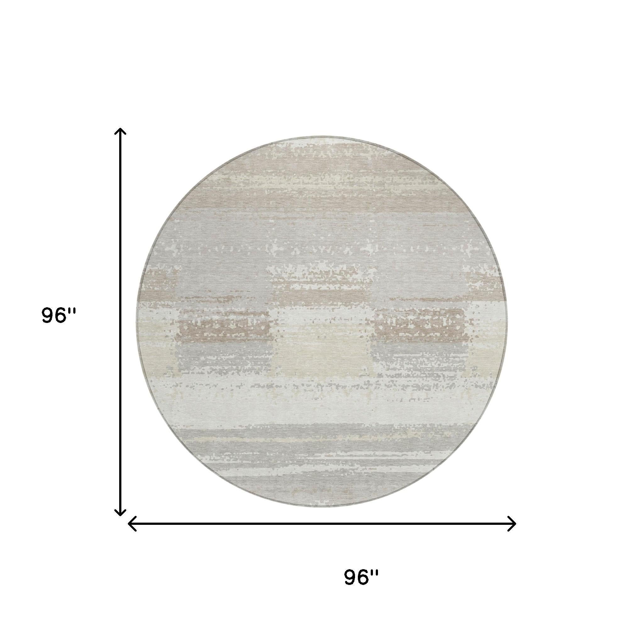 8' Ivory And Silver Round Geometric Washable Indoor Outdoor Area Rug Homeroots Outdoor