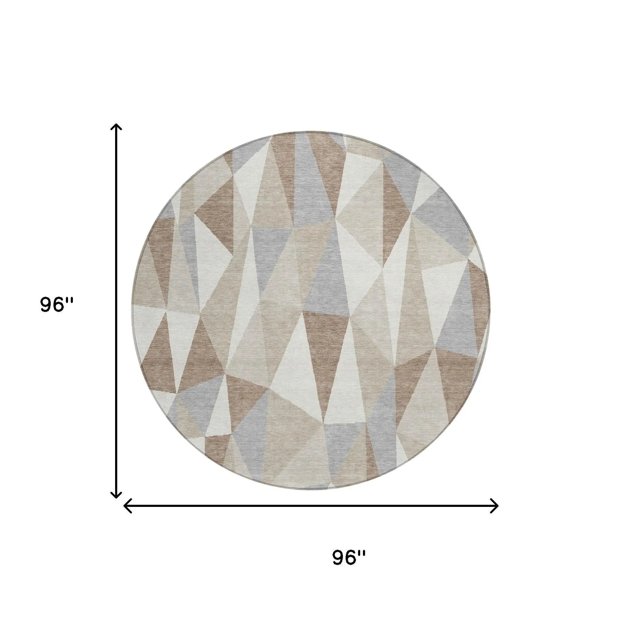 8' Ivory And Silver Round Geometric Washable Indoor Outdoor Area Rug Homeroots Outdoor