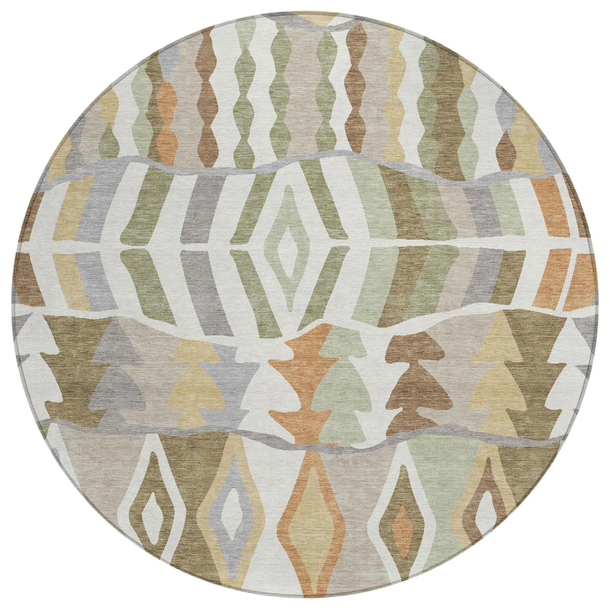 8' Ivory And Silver Round Geometric Washable Indoor Outdoor Area Rug Homeroots Outdoor