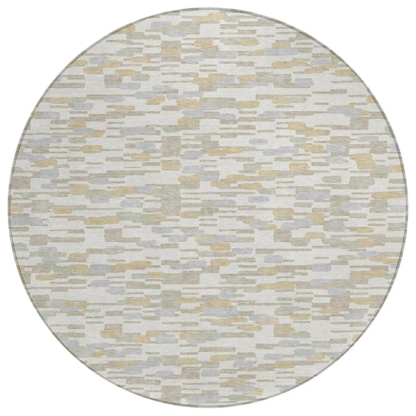 8' Ivory And Silver Round Geometric Washable Indoor Outdoor Area Rug Homeroots Outdoor